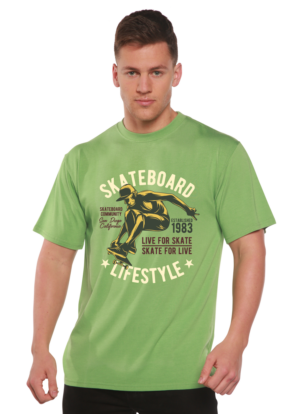 Camiseta gráfica de manga corta de viscosa de bambú/algodón orgánico para hombre "Estilo Skater"