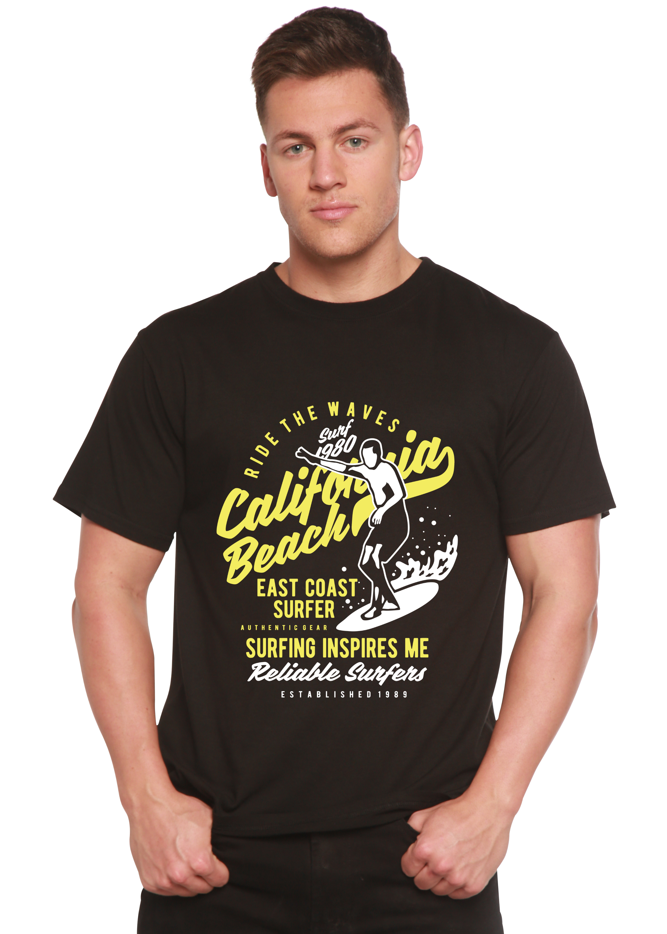 Ride The Waves Spun Bamboo® Camiseta Gráfica de Manga Corta para Hombre de Viscosa de Bambú/Algodón Orgánico