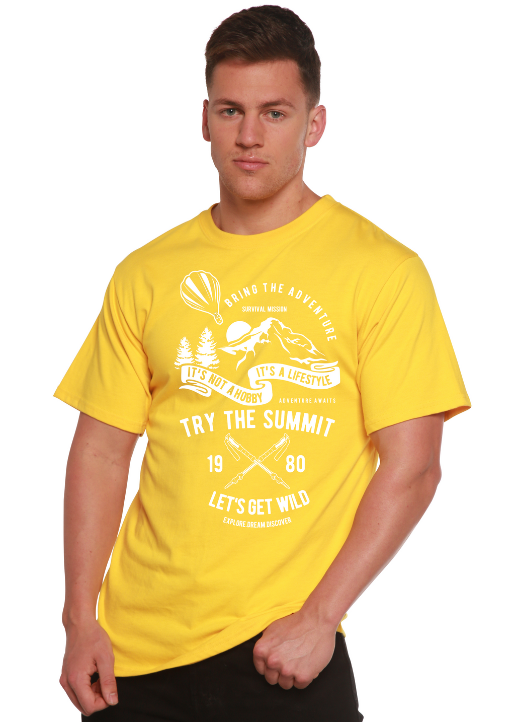 Prueba la camiseta gráfica de manga corta de bambú/algodón orgánico Summit Spun Bamboo® para hombre