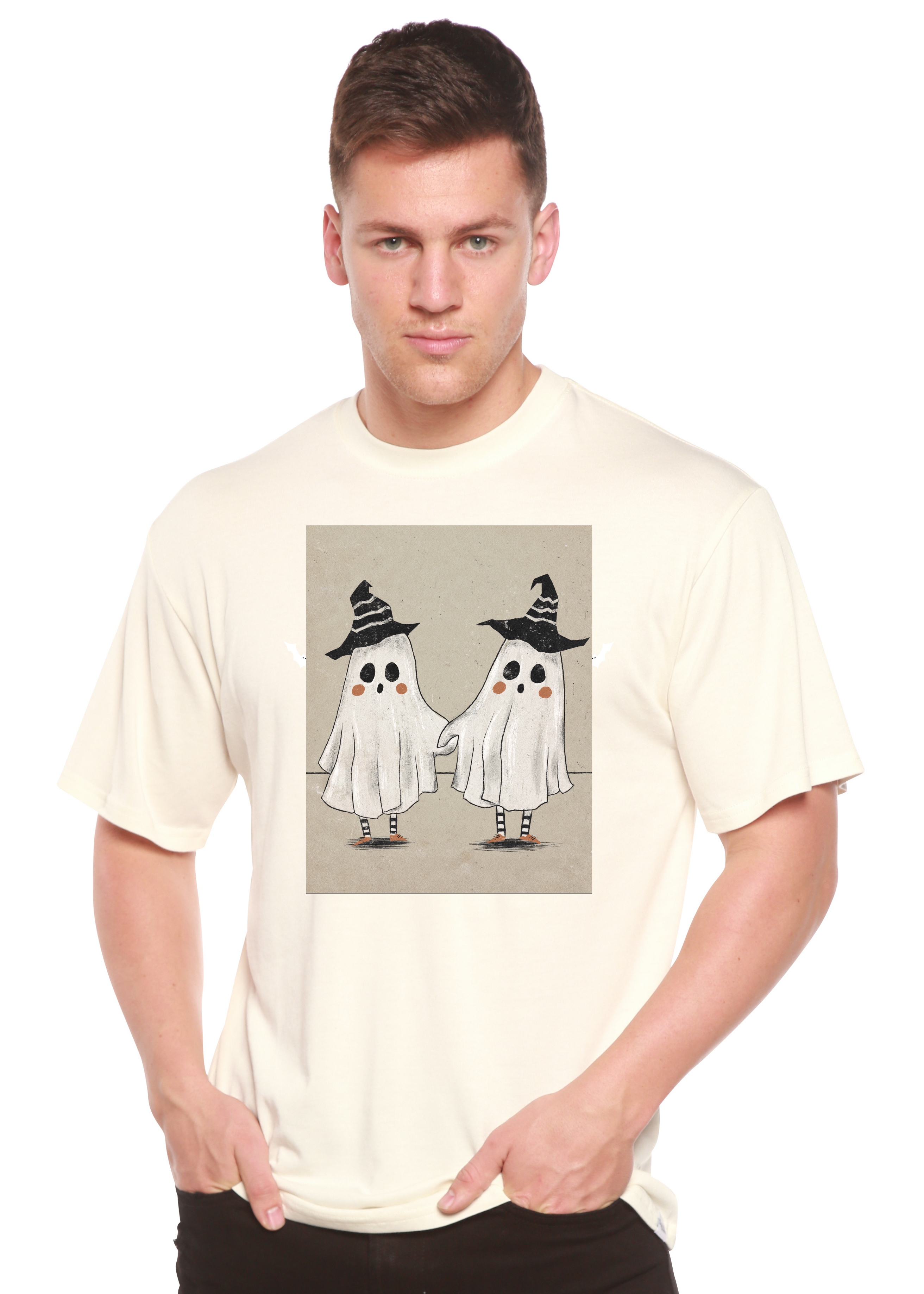Camiseta gráfica de manga corta para hombre con diseño de fantasma de viscosa de bambú/algodón orgánico