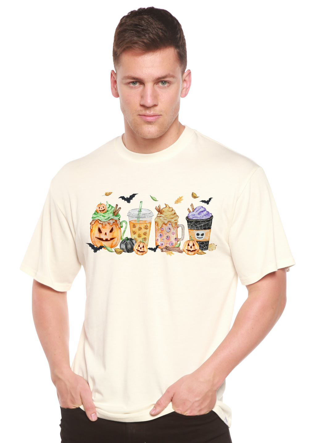 Camiseta gráfica de manga corta de viscosa de bambú/algodón orgánico para hombre - ¡Feliz Halloween!