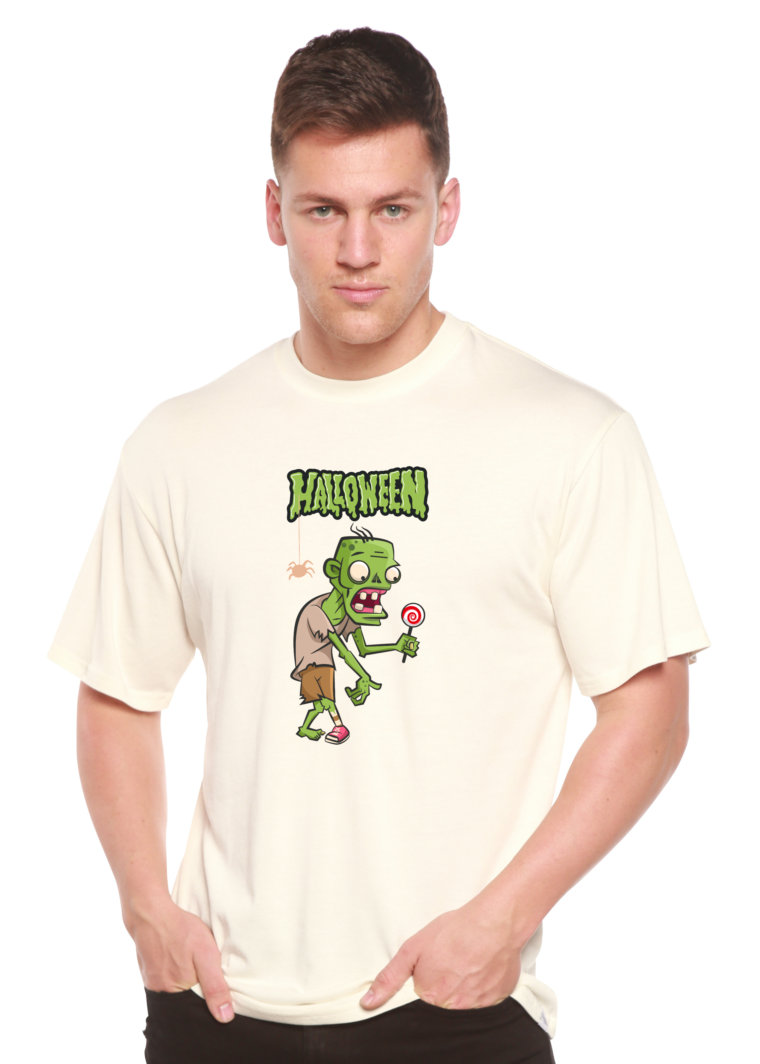 Camiseta gráfica de manga corta de bambú/algodón orgánico con monstruo verde de Halloween unisex