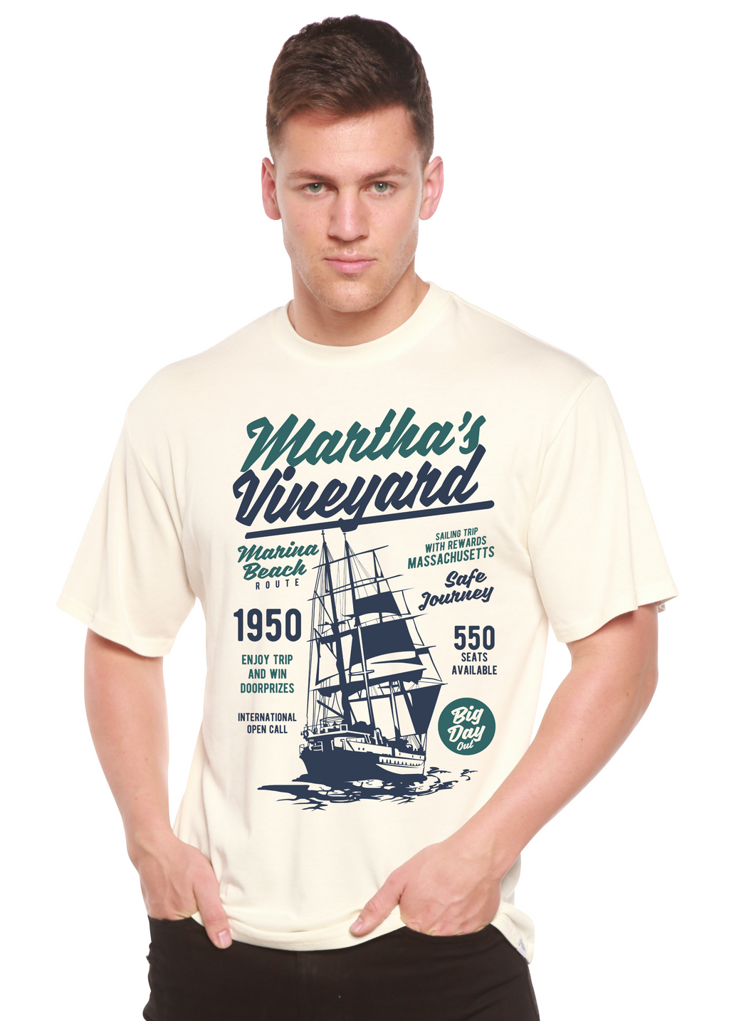 Camiseta gráfica de manga corta de bambú/viscosa y algodón orgánico para hombre de Martha's Vineyard