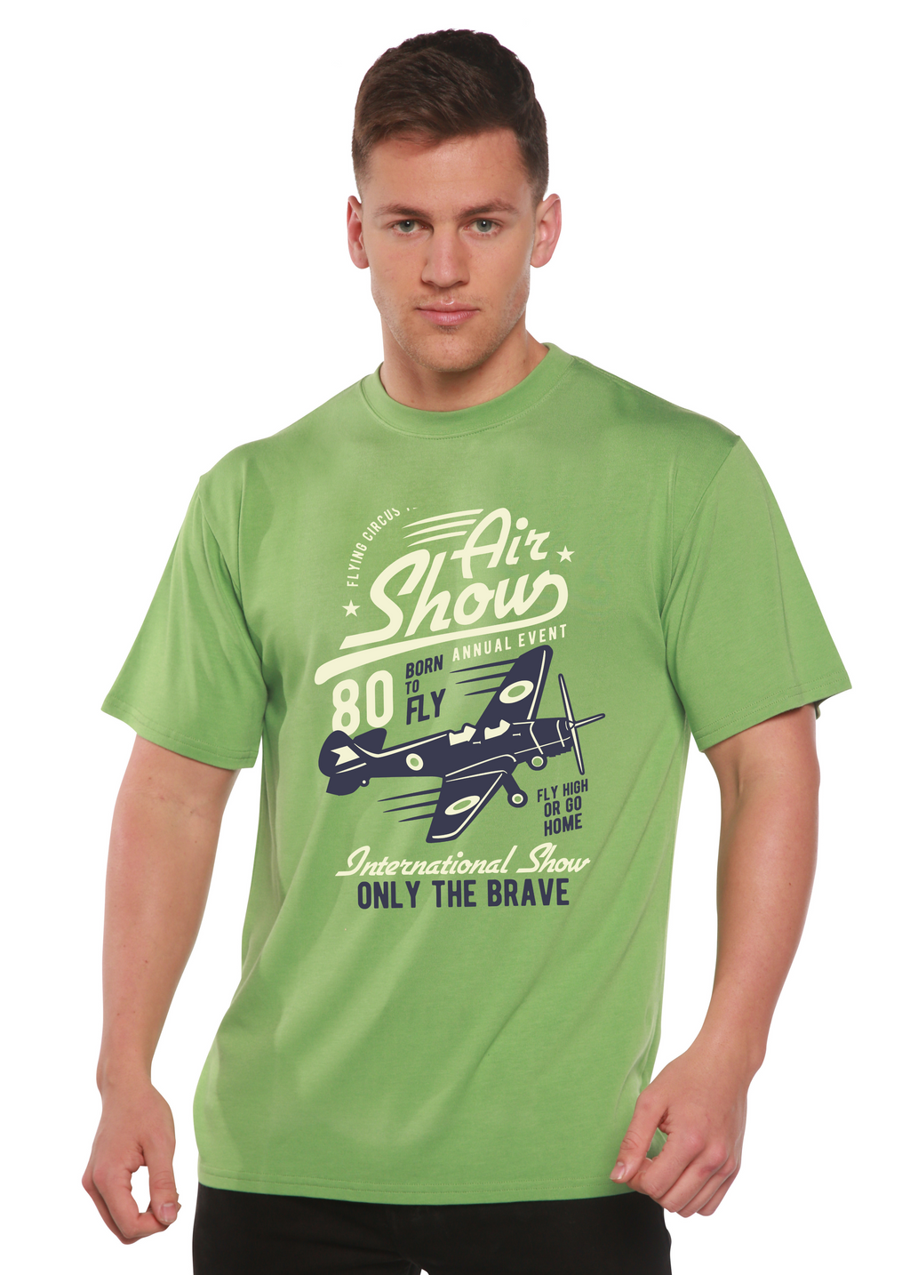 Camiseta Gráfica de Manga Corta de Viscosa de Bambú/Algodón Orgánico "Air Show" para Hombre