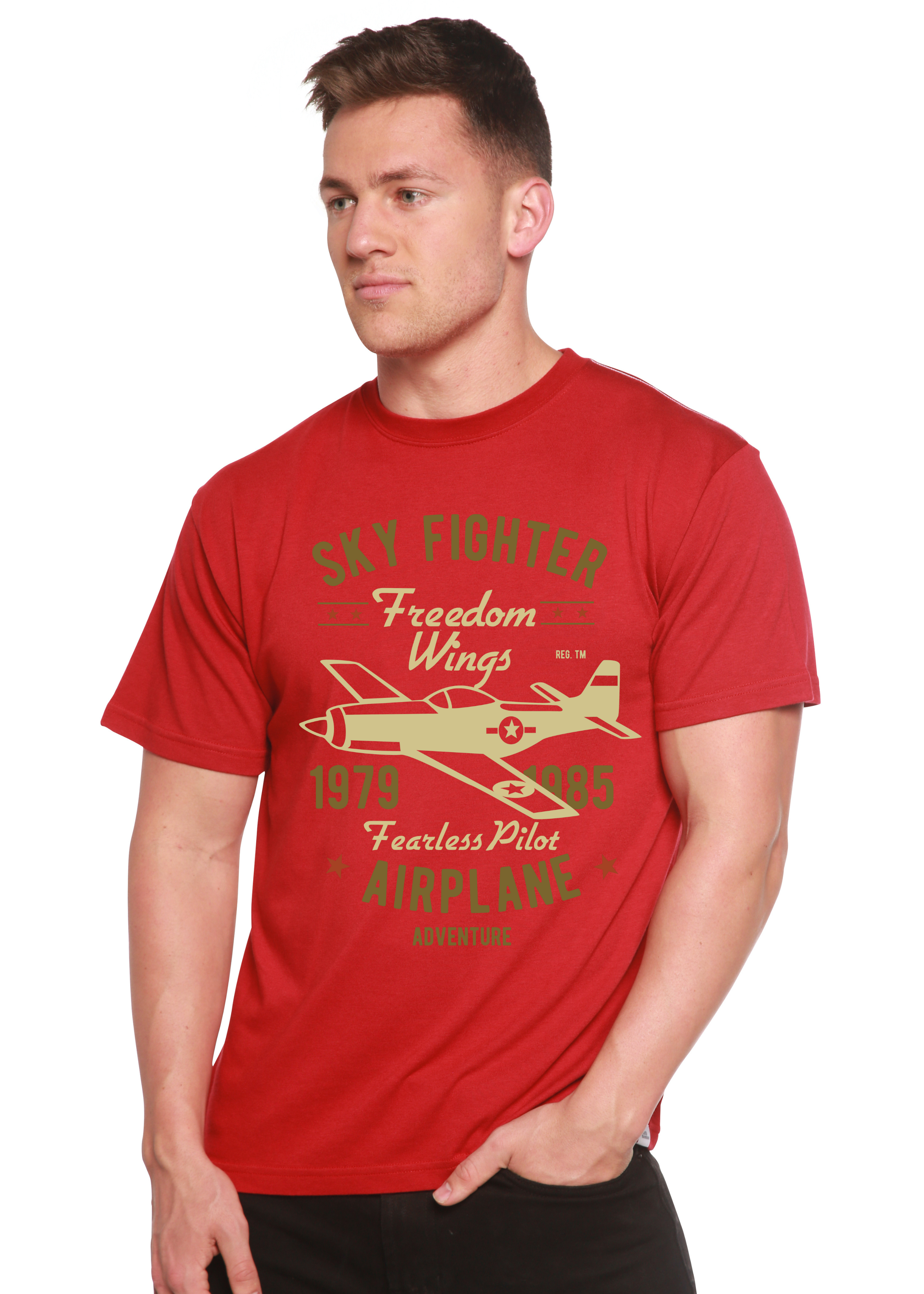 Camiseta gráfica de manga corta de viscosa de bambú/algodón orgánico Spun Bamboo® para hombre Sky Fighter