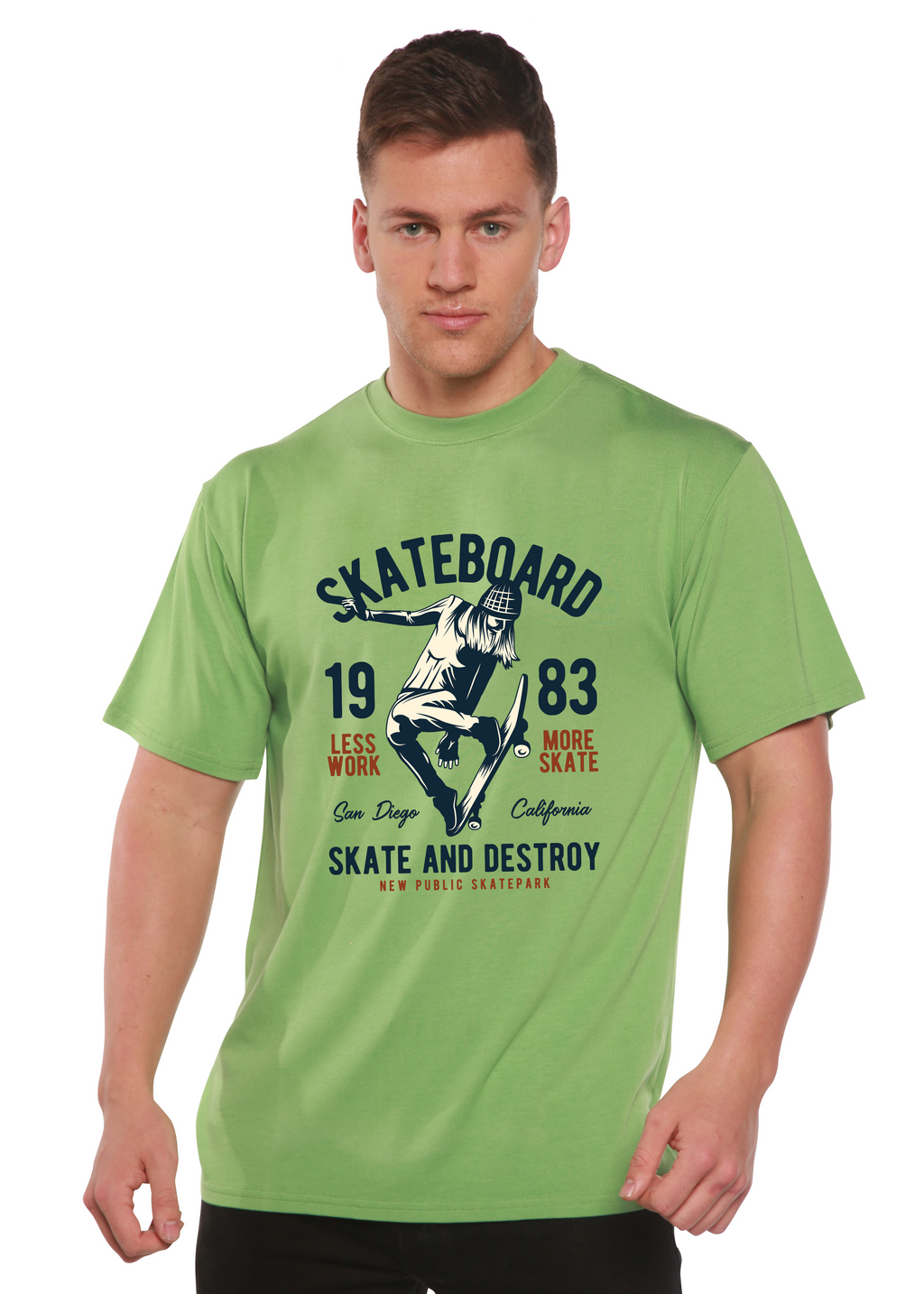 Camiseta gráfica de manga corta de viscosa de bambú/algodón orgánico "Skateboard 1983" para hombre