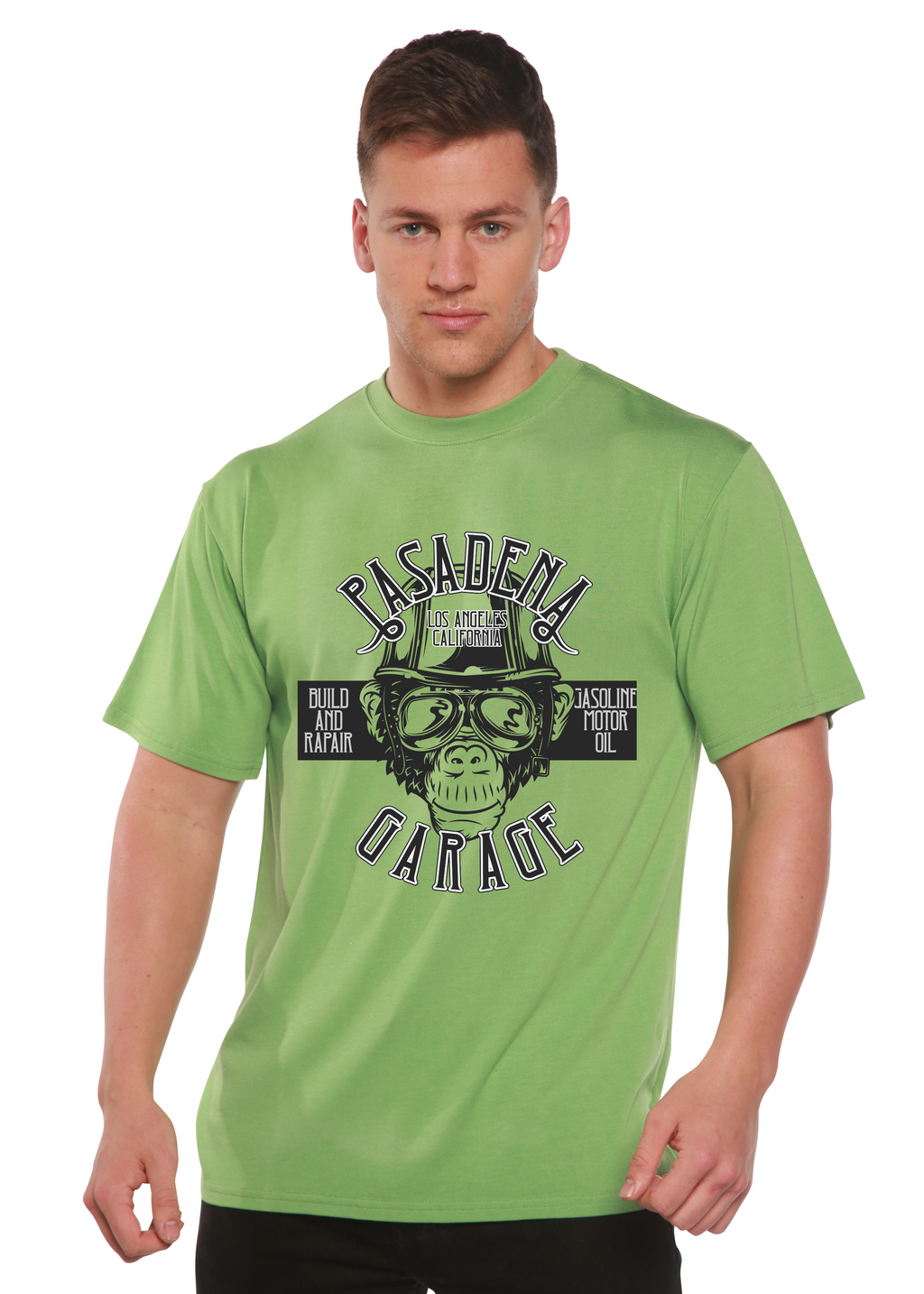 Camiseta Gráfica de Manga Corta de Viscosa de Bambú/Algodón Orgánico para Hombre Pasadena Garage