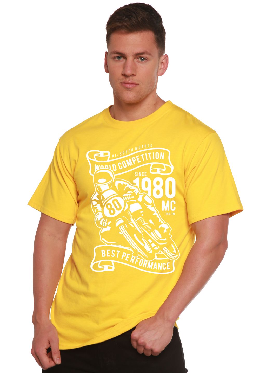 Camiseta gráfica de manga corta de viscosa de bambú y algodón orgánico para hombre World Competition