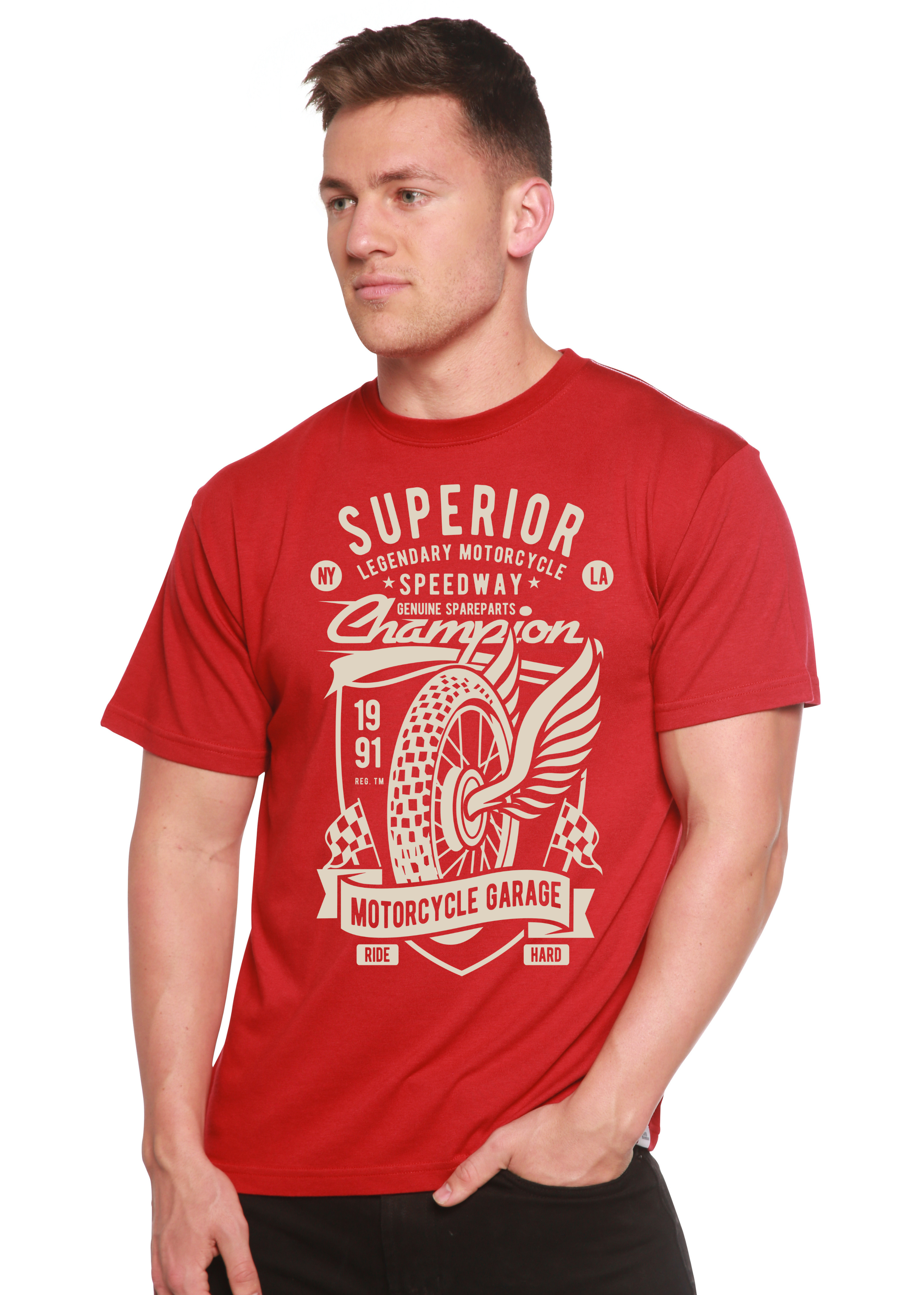 Camiseta gráfica de manga corta de viscosa de bambú/algodón orgánico para hombre Superior Motorcycle Spun Bamboo®