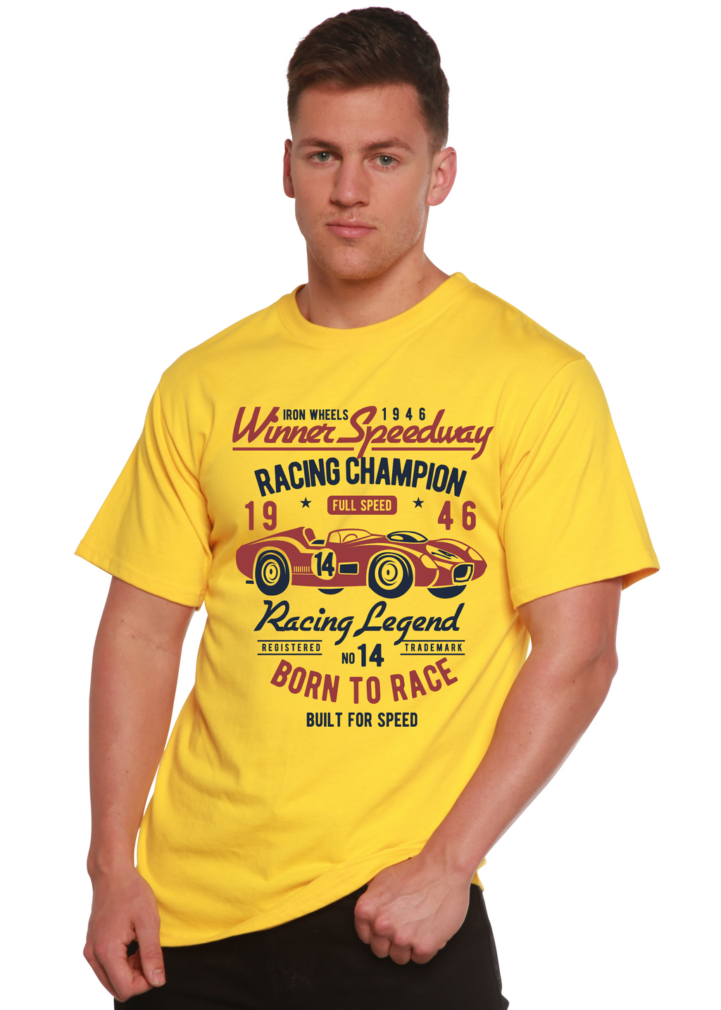 Playera gráfica de manga corta Speedway Spun Bamboo® de bambú de viscosa y algodón orgánico para hombre