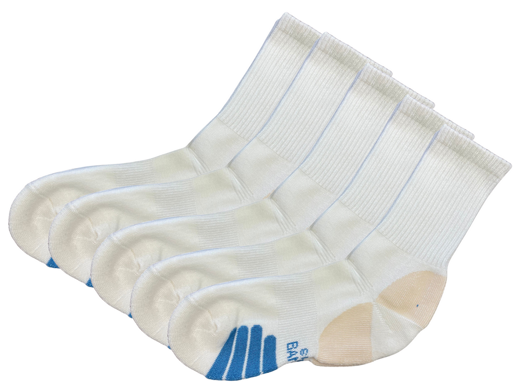 Calcetines de bambú de alto rendimiento para tripulación, unisex, color blanco - Paquete de 5