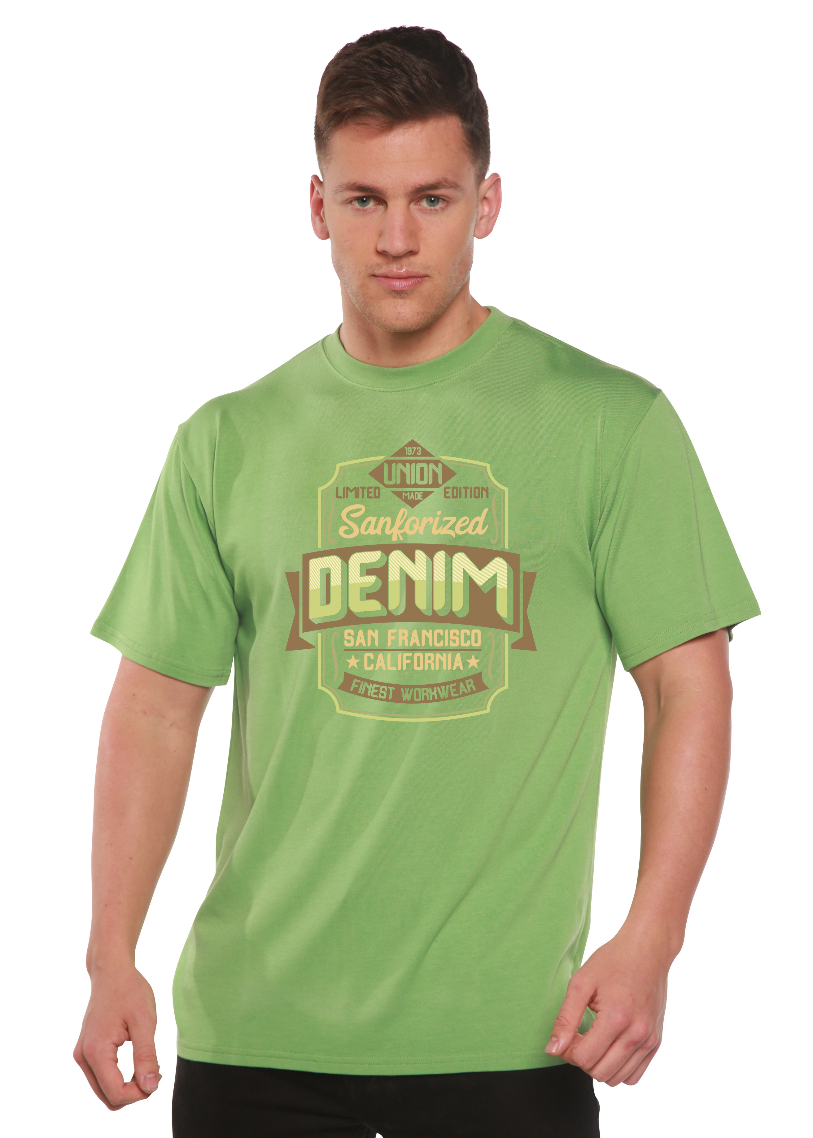 Camiseta gráfica de manga corta Sanforized Denim para hombre de viscosa de bambú/algodón orgánico