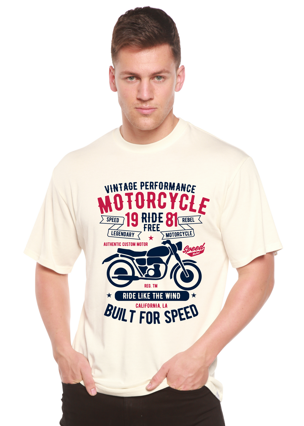 Camiseta gráfica de manga corta de bambú/algodón orgánico para hombre "Motociclista Libertad"