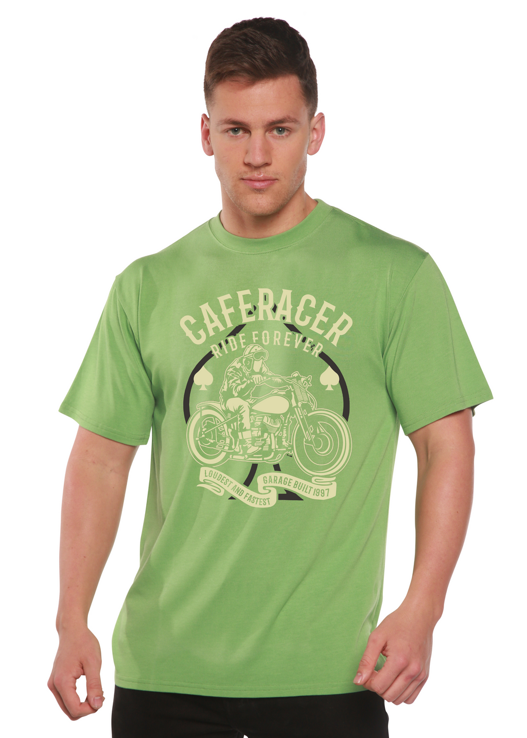 Camiseta gráfica de manga corta Caferacer Ride Forever de viscosa de bambú/algodón orgánico para hombre