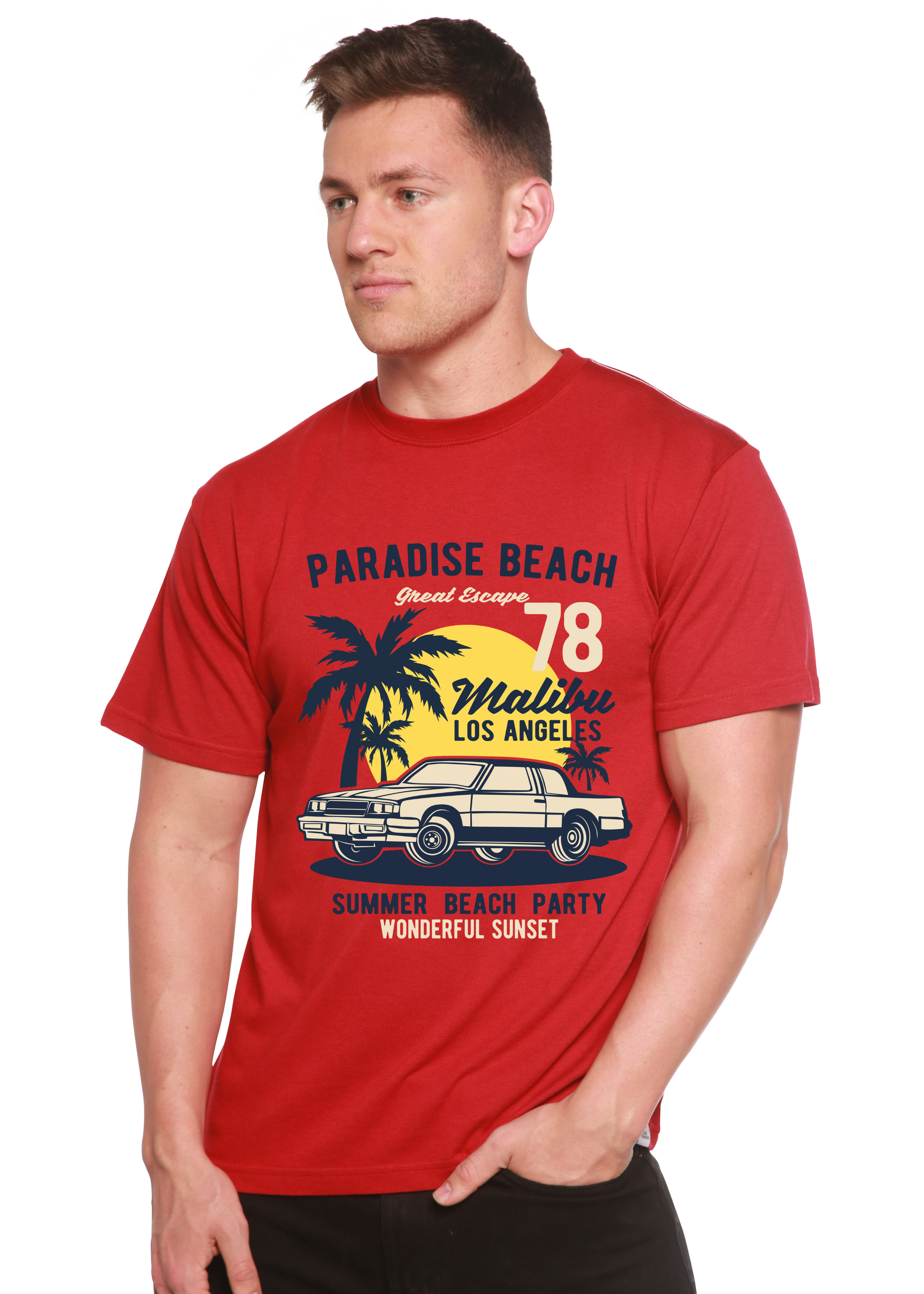 Camiseta Gráfica de Manga Corta Paradise Beach Spun Bamboo® de Viscosa de Bambú/Algodón Orgánico para Hombre