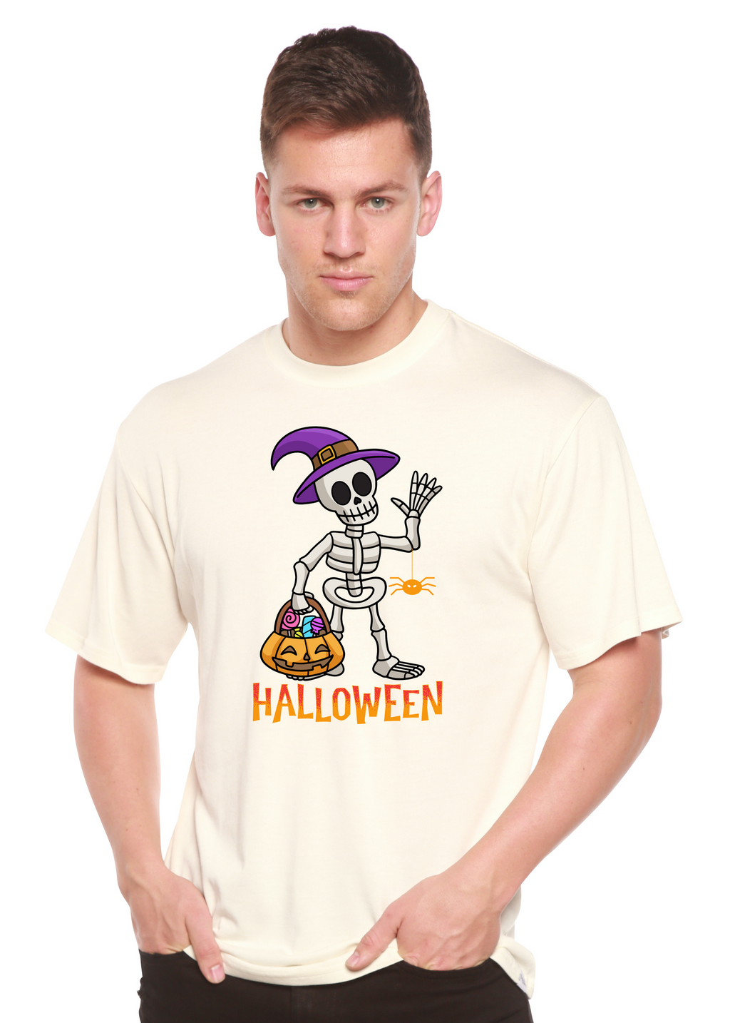 Camiseta gráfica unisex de manga corta de bambú-viscosa/algodón orgánico "Happy Halloween"