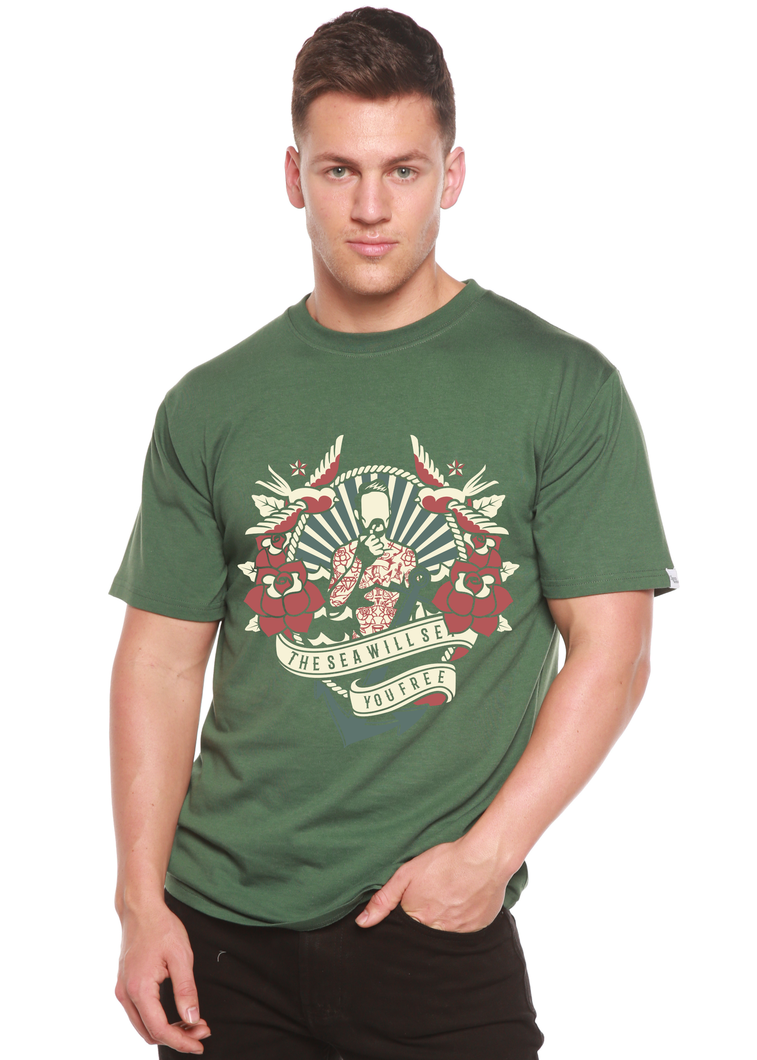 La camiseta de manga corta con gráficos de viscosa de bambú y algodón orgánico para hombre The Sea Will Spun Bamboo®