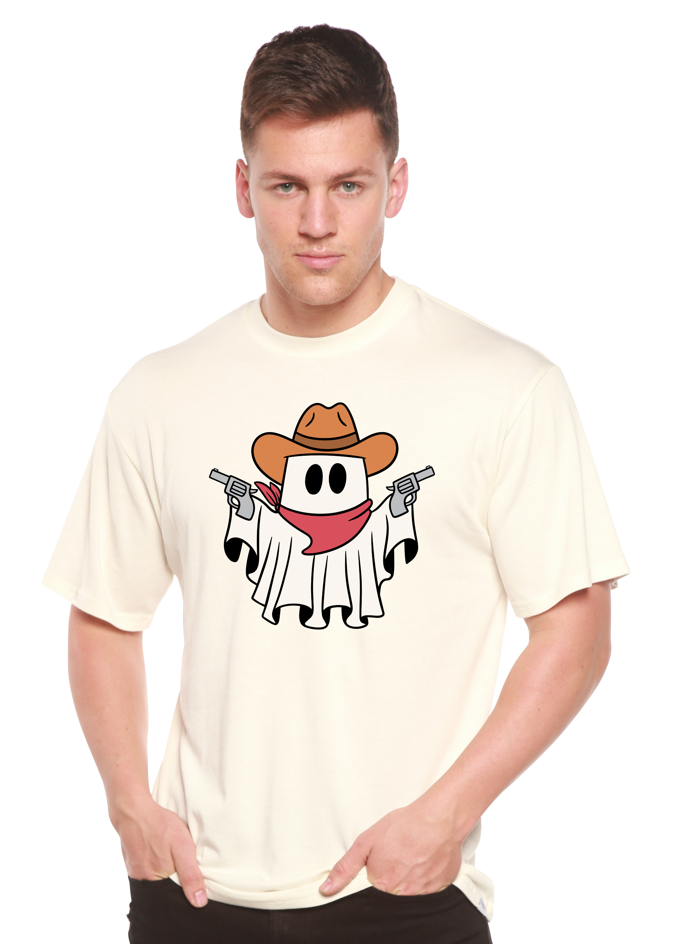 Camiseta gráfica de manga corta de viscosa de bambú y algodón orgánico unisex Cowboy Ghost