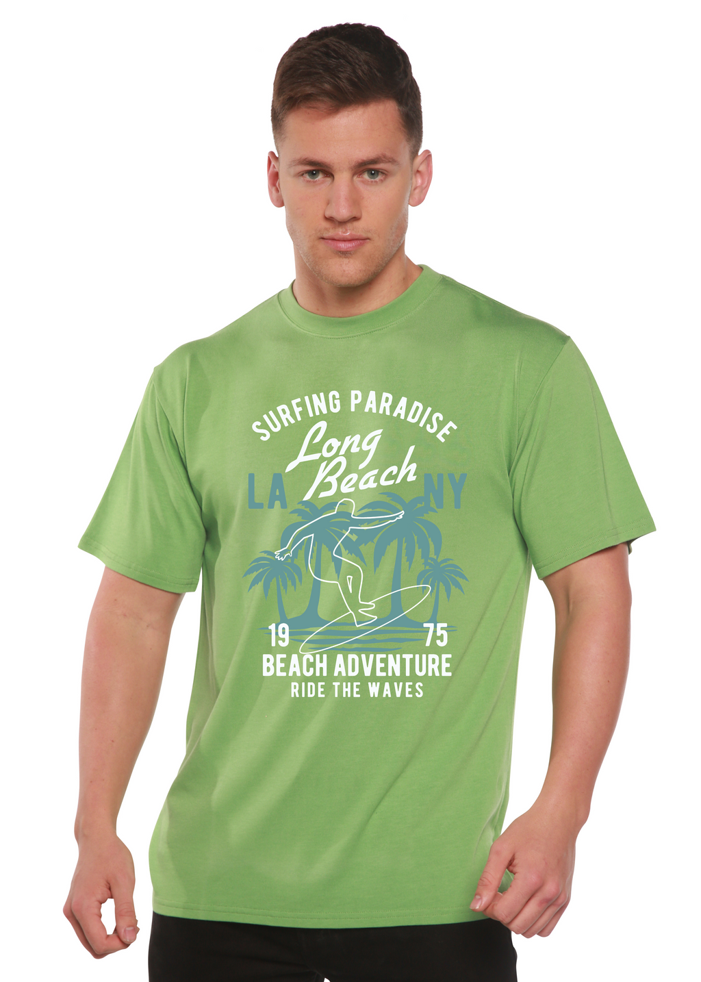 Camiseta gráfica de manga corta de viscosa de bambú/algodón orgánico "Aventura en la playa" para hombre