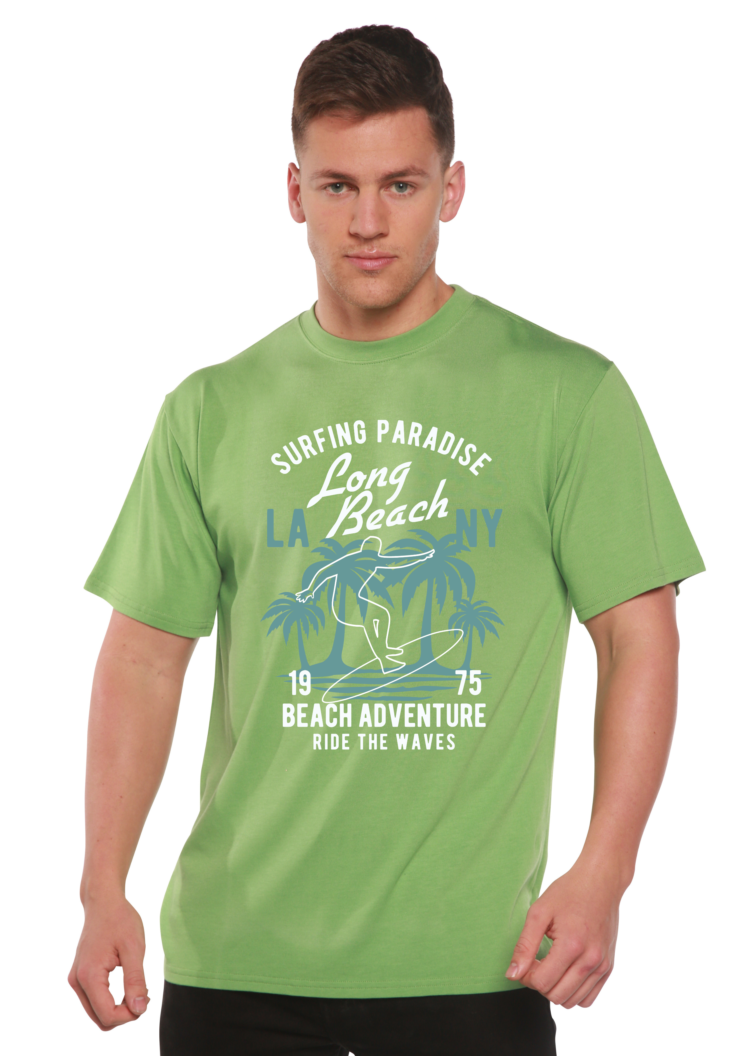 Camiseta gráfica de manga corta de viscosa de bambú/algodón orgánico "Aventura en la playa" para hombre