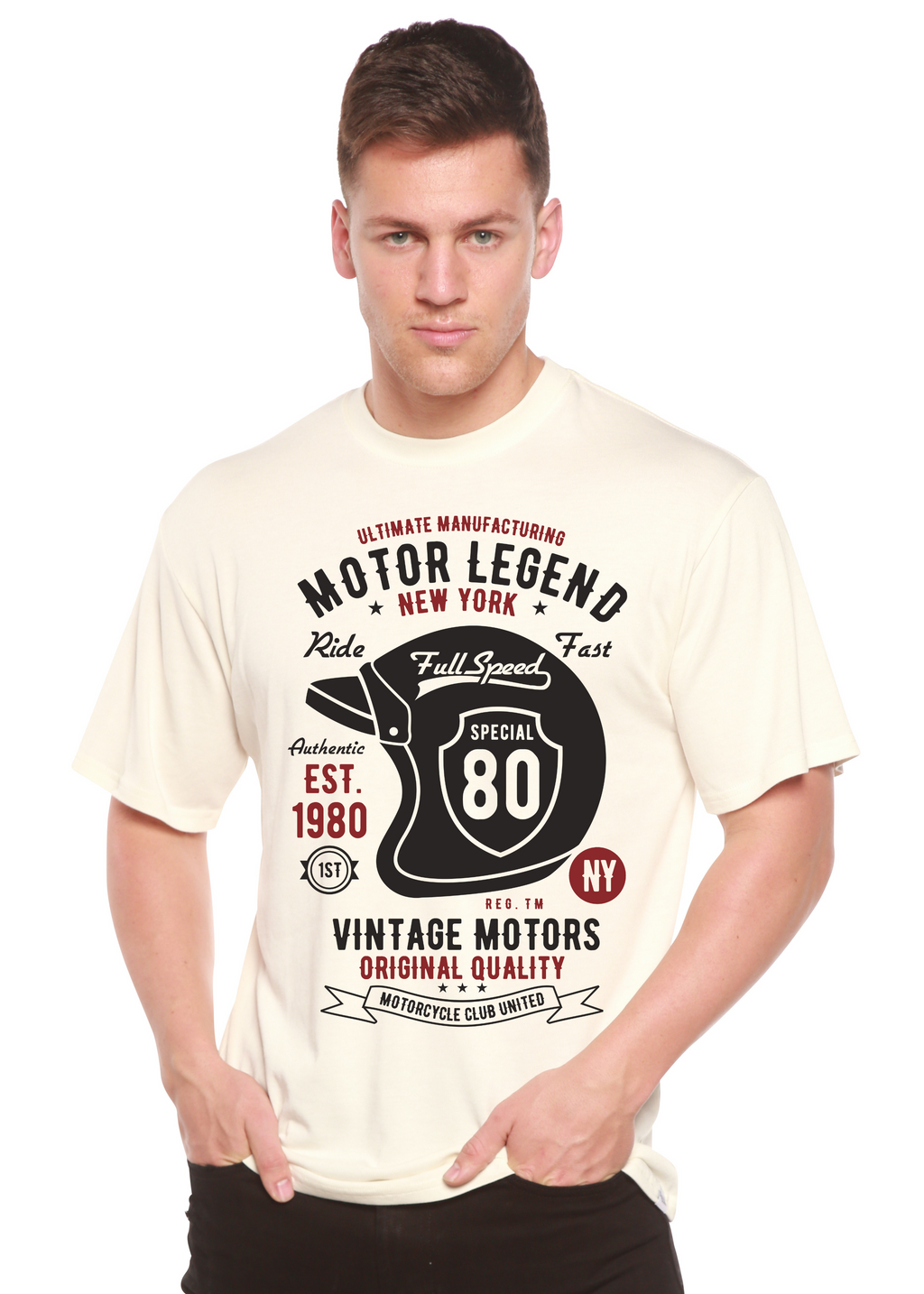 Camiseta de manga corta con gráfico de viscosa de bambú/algodón orgánico Motor Legend Helmet para hombre