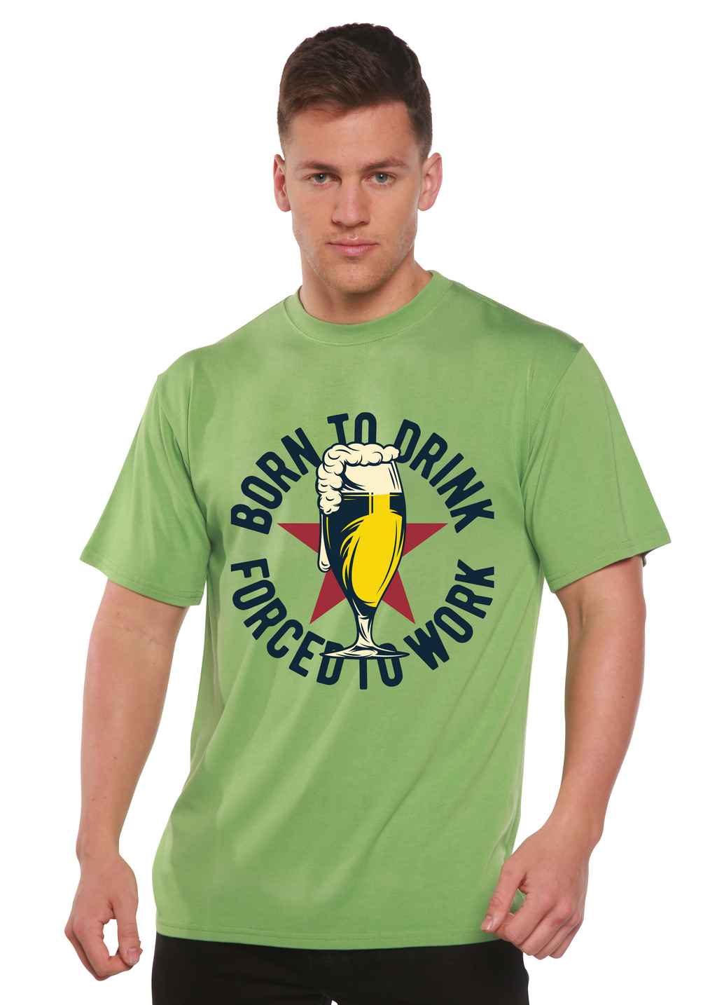 Camiseta gráfica de manga corta de viscosa de bambú/algodón orgánico "Born to Drink" para hombre