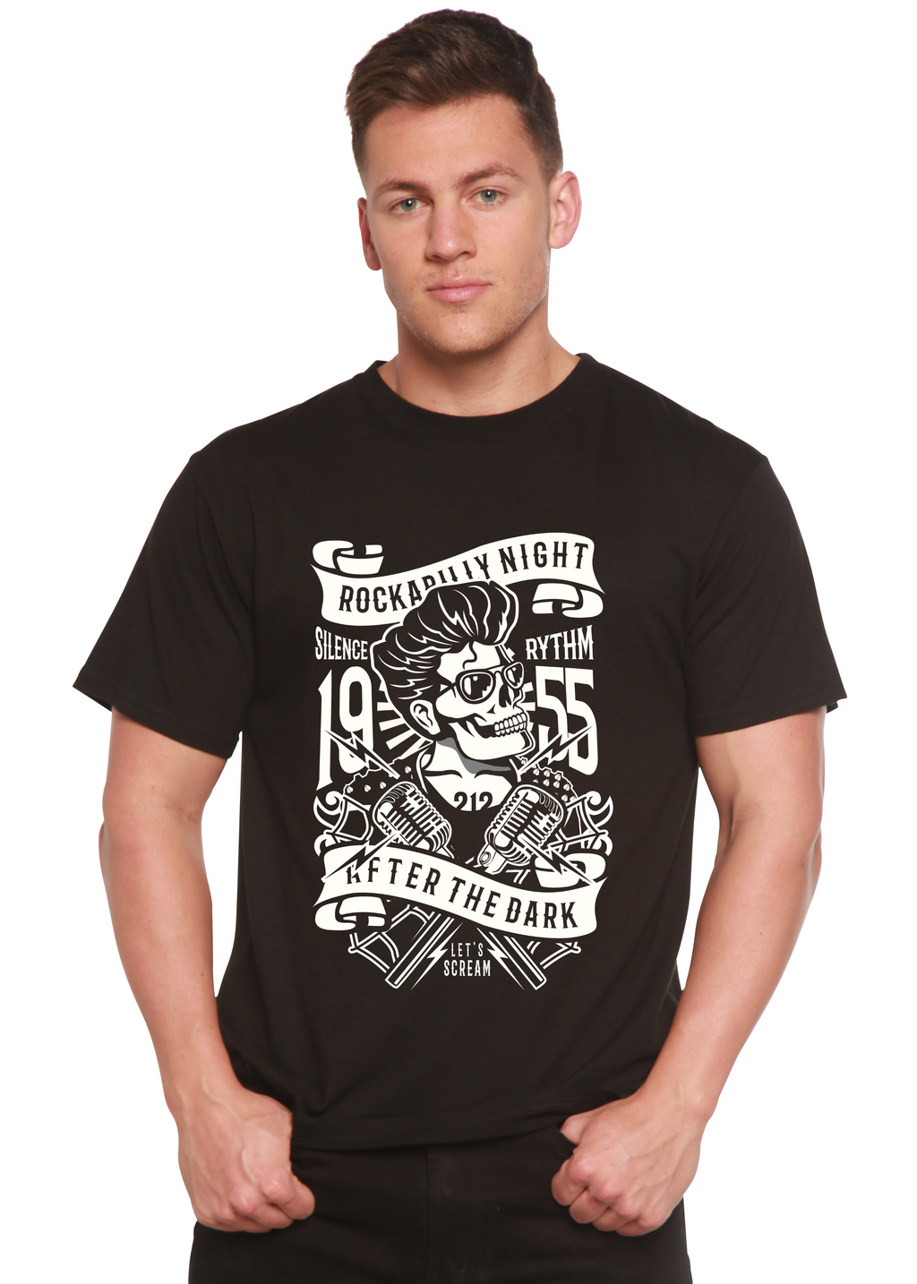 Camiseta gráfica de manga corta de bambú/algodón orgánico Rockabilly Night Spun Bamboo® para hombre