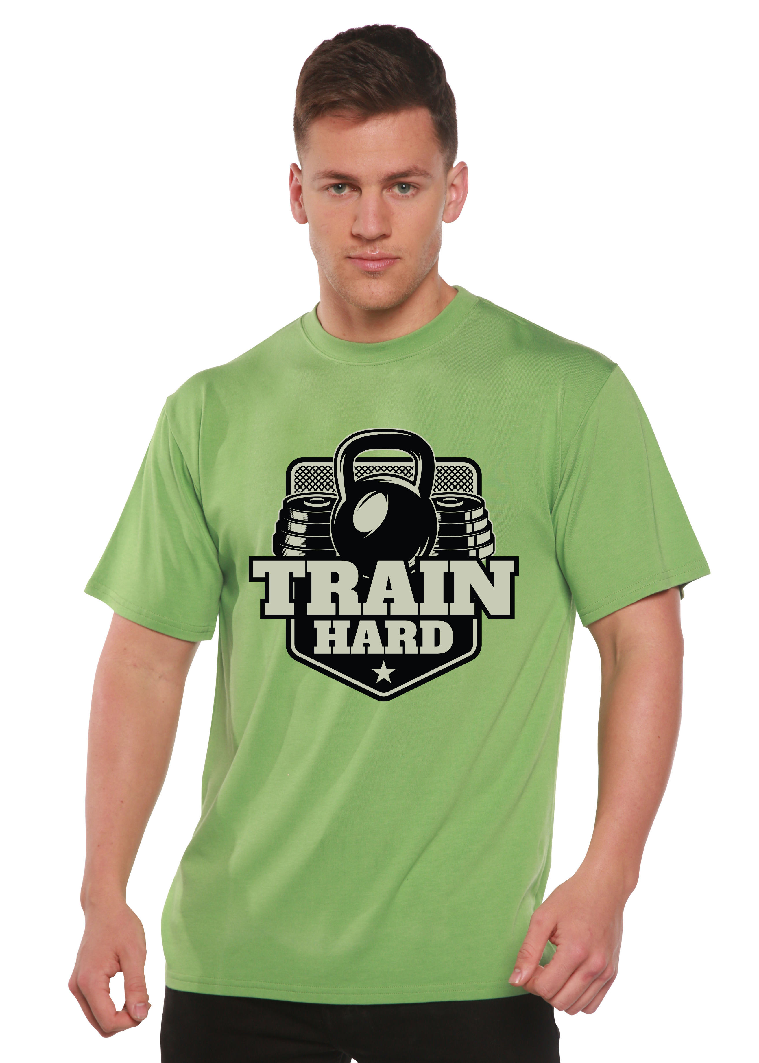 Camiseta gráfica de manga corta de bambú-viscosa/algodón orgánico para hombre "Entrena duro"