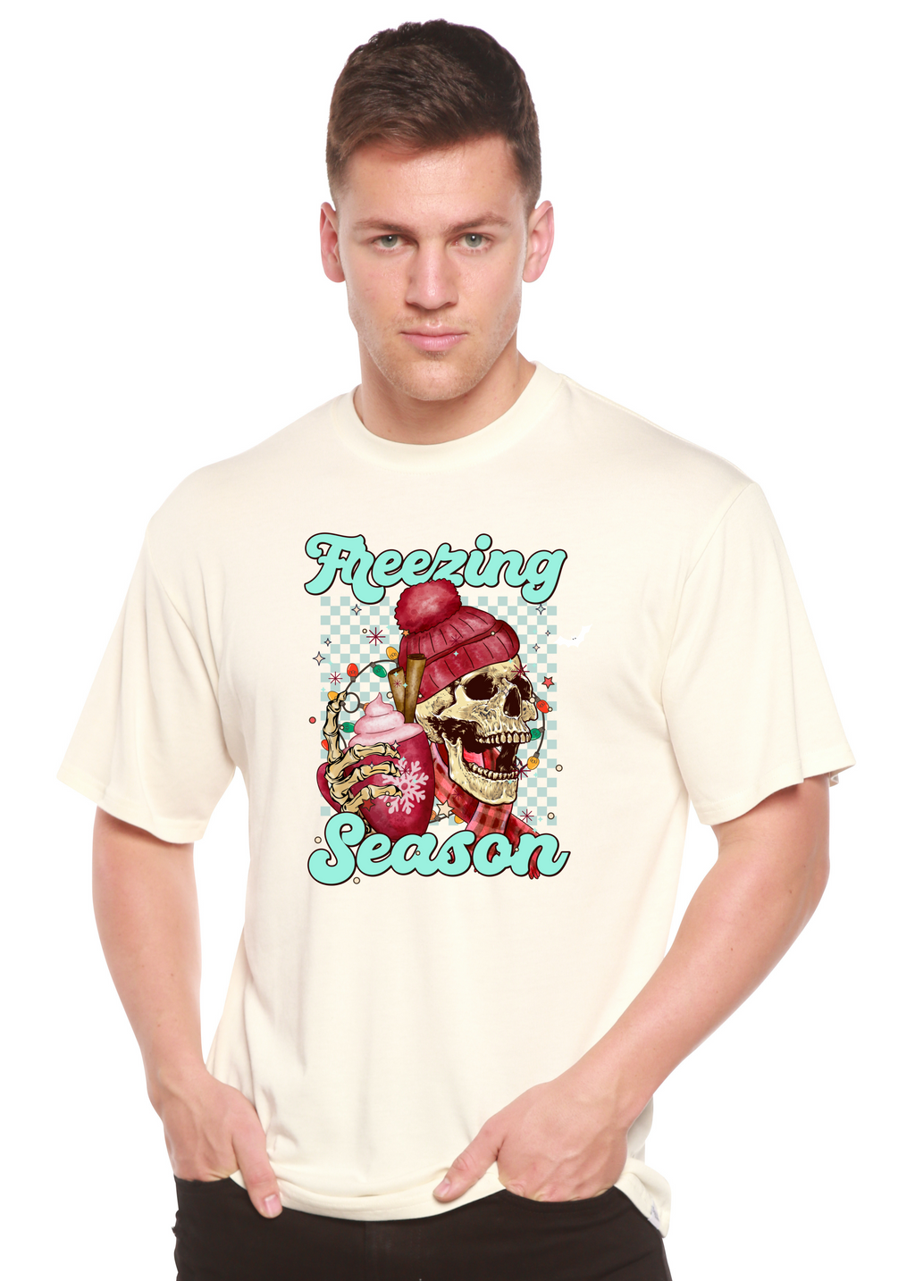 Camiseta Gráfica Unisex de Manga Corta de Viscosa de Bambú/Algodón Orgánico "Temporada de Frío"