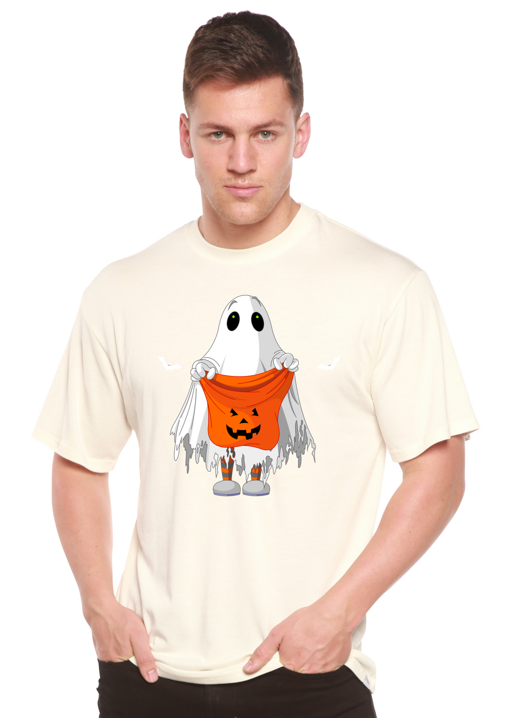 Camiseta Gráfica de Manga Corta para Hombre "Boo Halloween" de Viscosa de Bambú/Algodón Orgánico