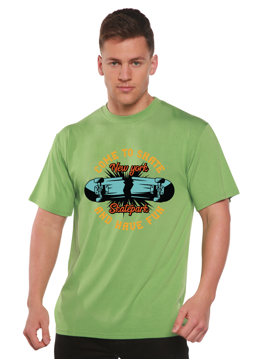 Camiseta gráfica de manga corta para hombre de bambú viscosa/algodón orgánico "New York Skatepark"