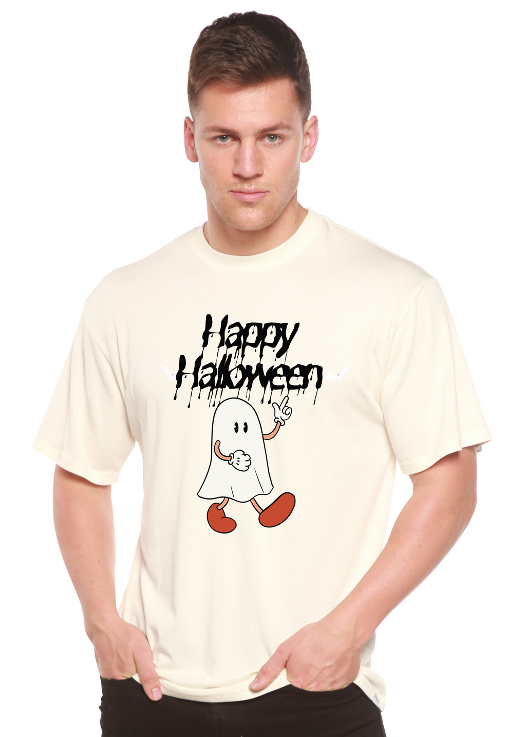Camiseta gráfica de manga corta de viscosa de bambú/algodón orgánico para hombre - ¡Feliz Halloween!