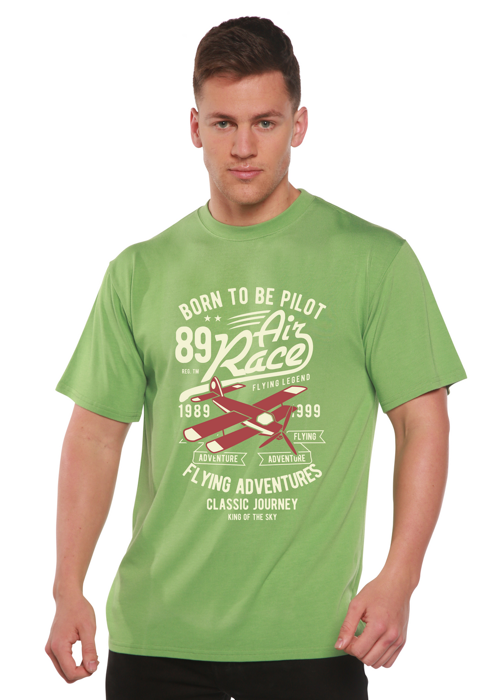 Camiseta gráfica de manga corta para hombre "Born To Be Pilot" de viscosa de bambú/algodón orgánico