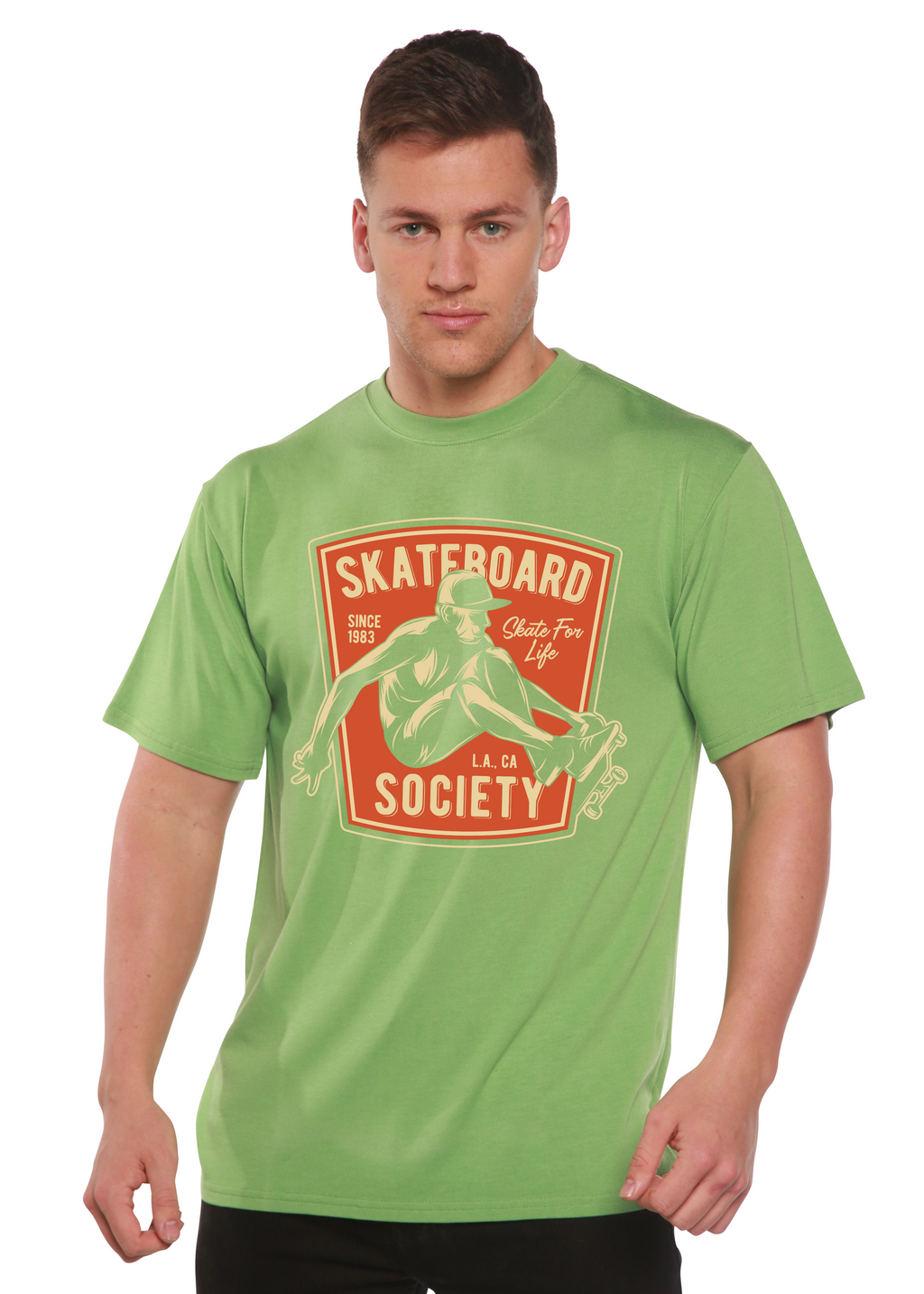 Camiseta gráfica de manga corta de viscosa de bambú y algodón orgánico para hombre Skateboard Society