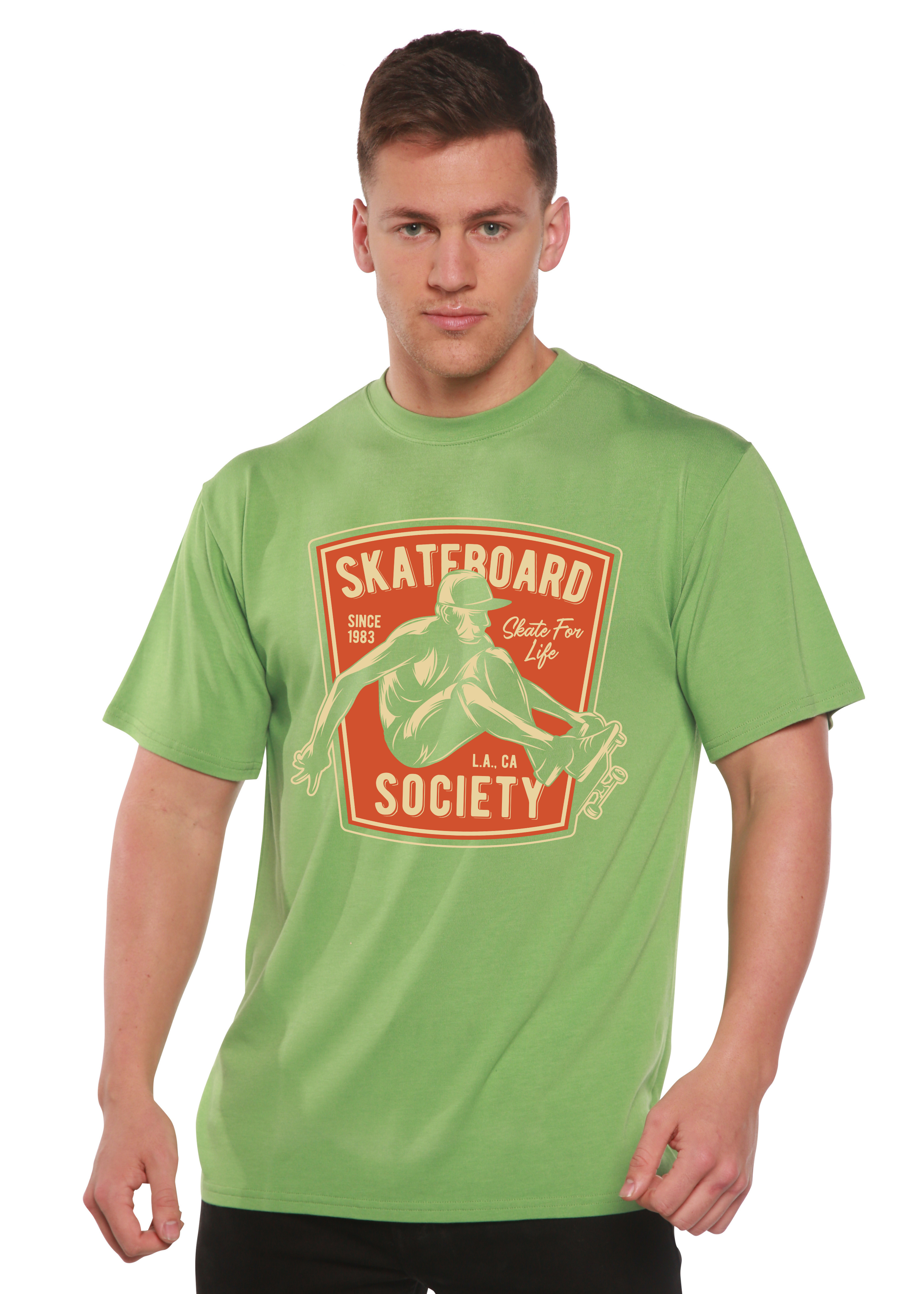 Camiseta gráfica de manga corta de viscosa de bambú y algodón orgánico para hombre Skateboard Society