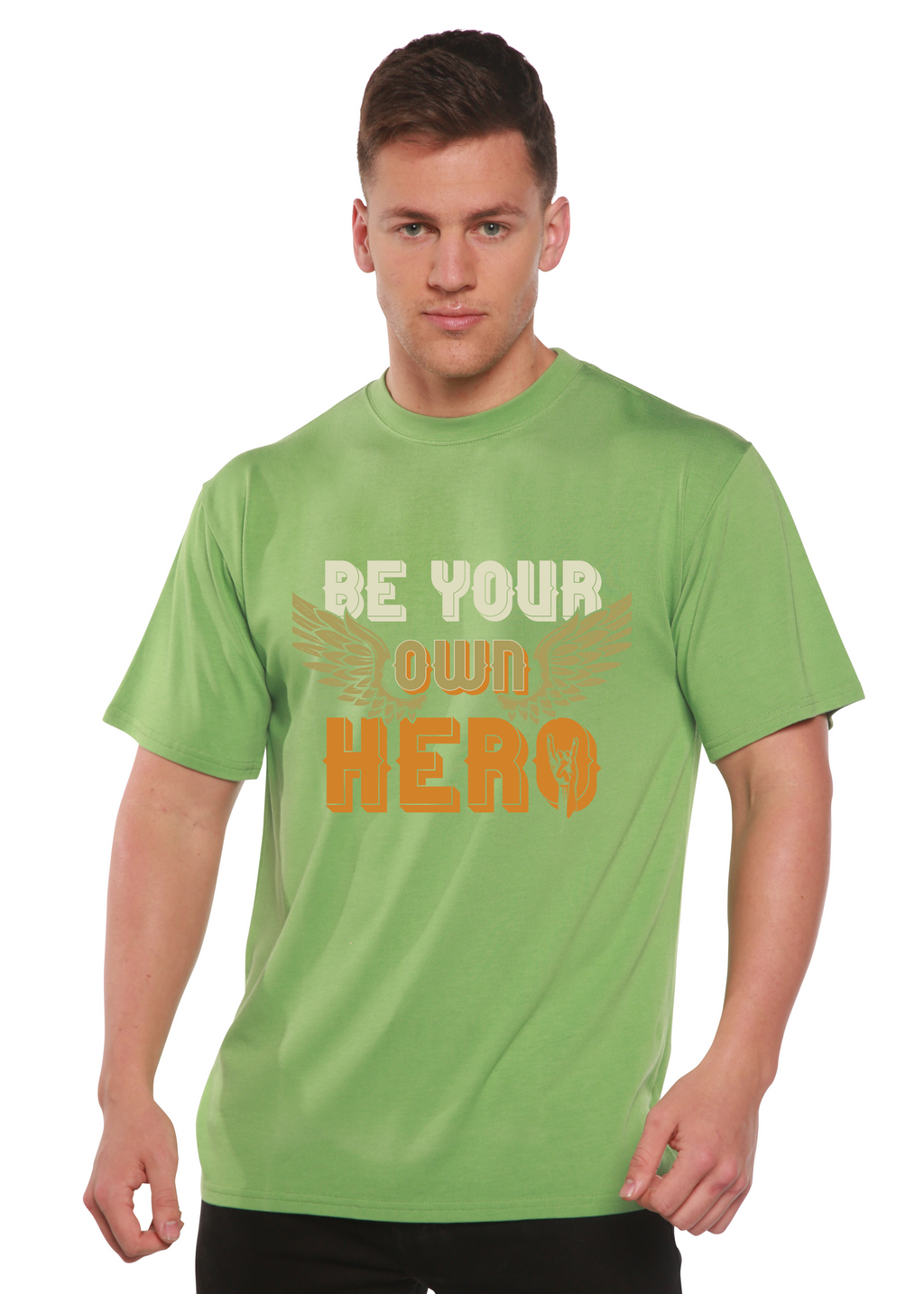 Camiseta gráfica de manga corta de bambú/algodón orgánico para hombre "Sé tu propio héroe"