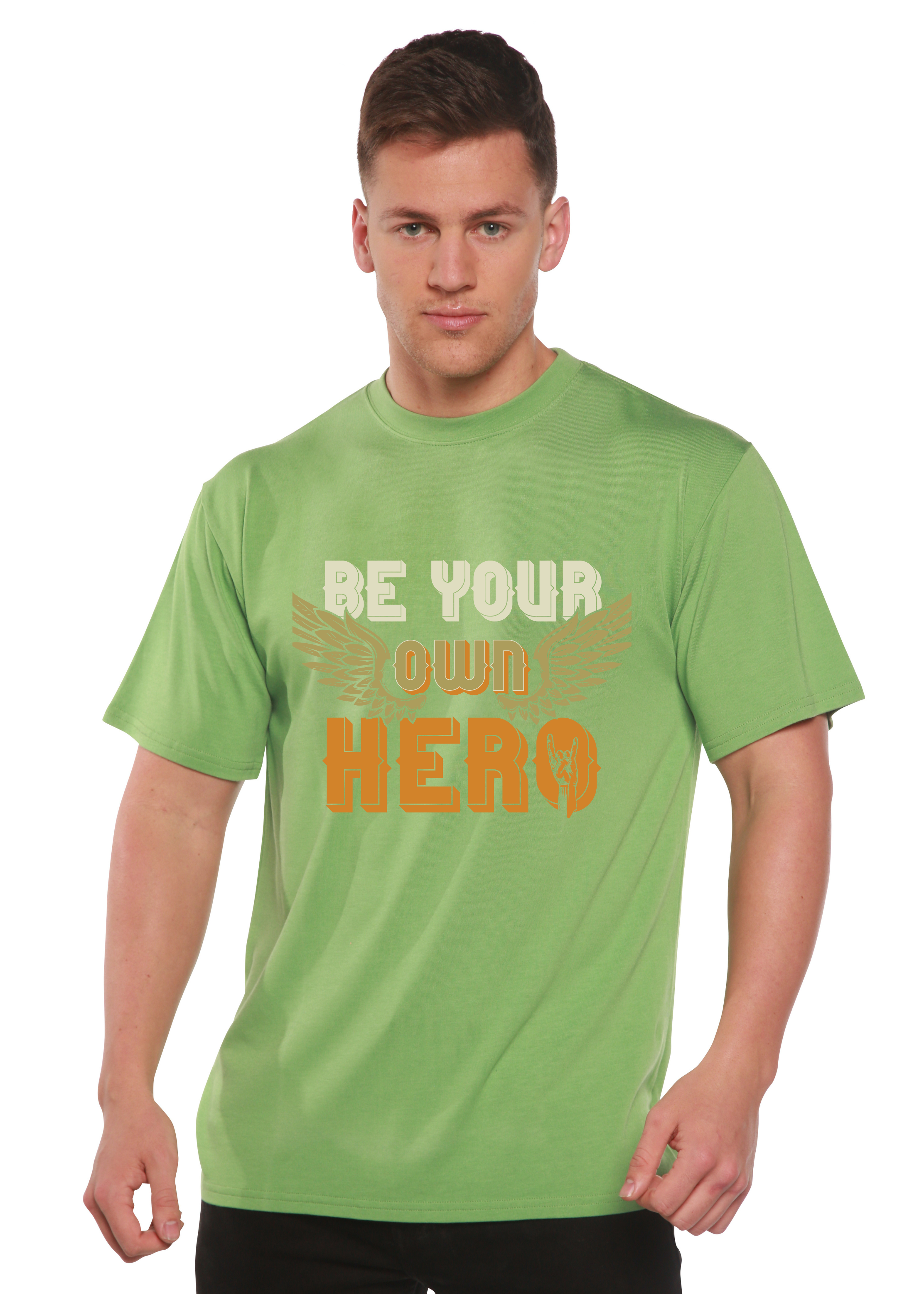 Camiseta gráfica de manga corta de bambú/algodón orgánico para hombre "Sé tu propio héroe"