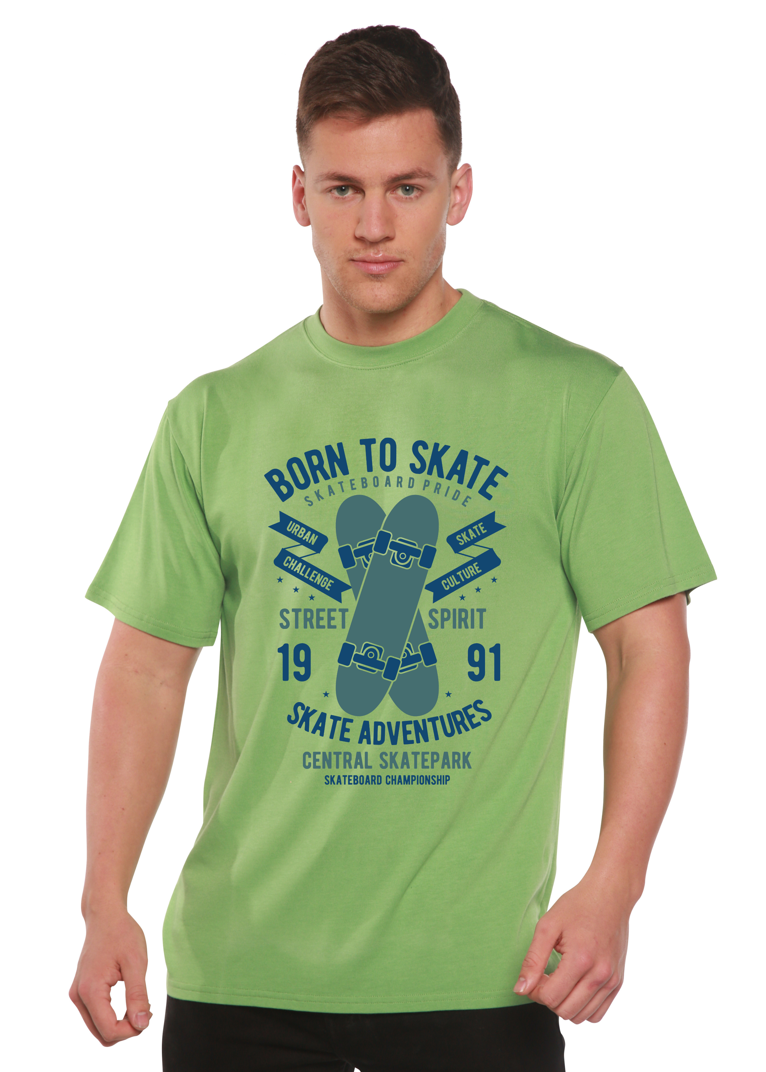 Camiseta gráfica de manga corta "Born To Skate" para hombre de viscosa de bambú/algodón orgánico