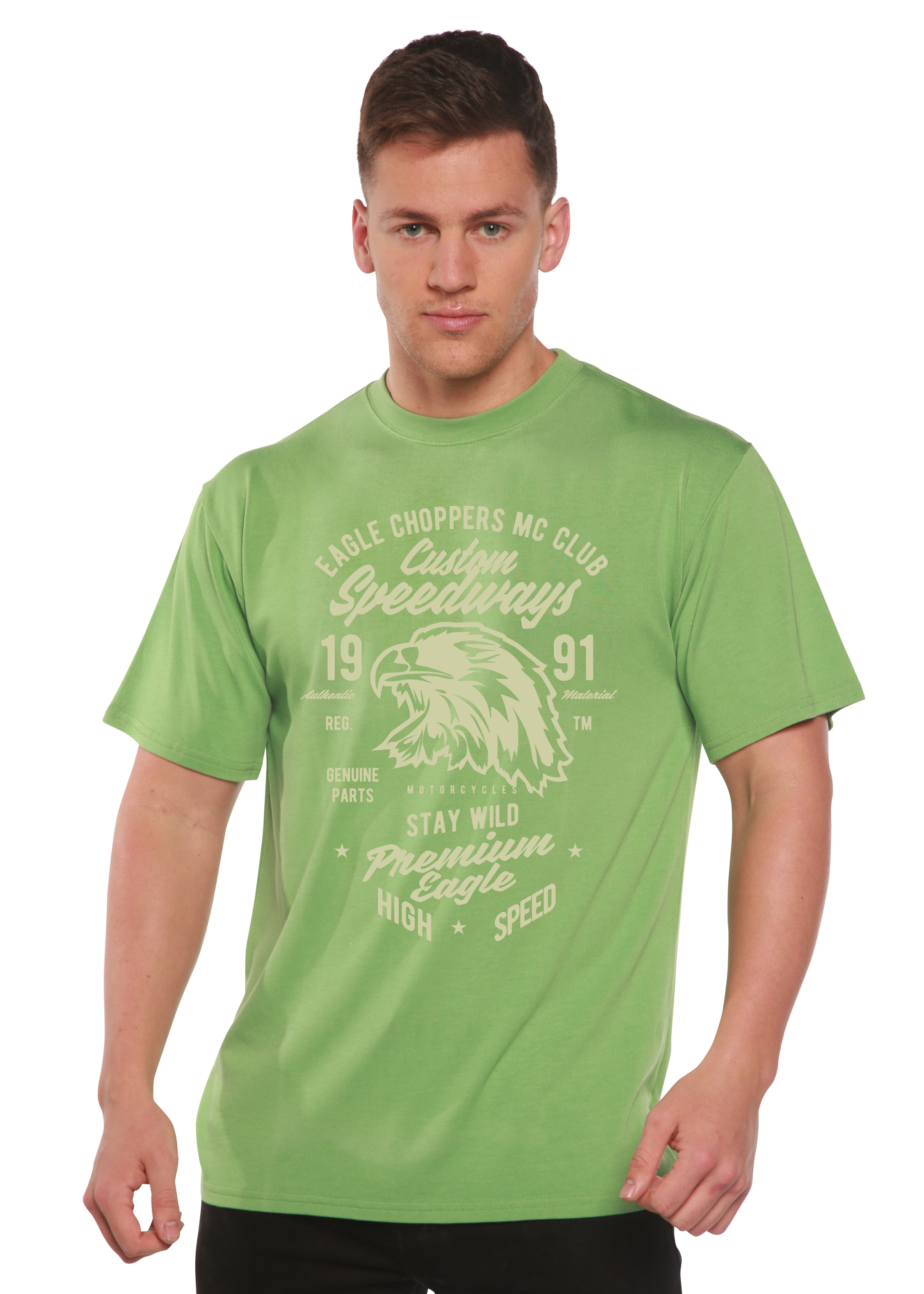 Camiseta de manga corta con gráfico Custom Speedways Premium Eagle de viscosa de bambú y algodón orgánico para hombre