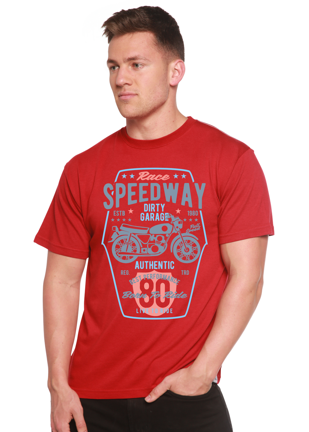 Camiseta de manga corta con gráficos de bambú/algodón orgánico para hombre Spun Bamboo® Speedway Motorcycle