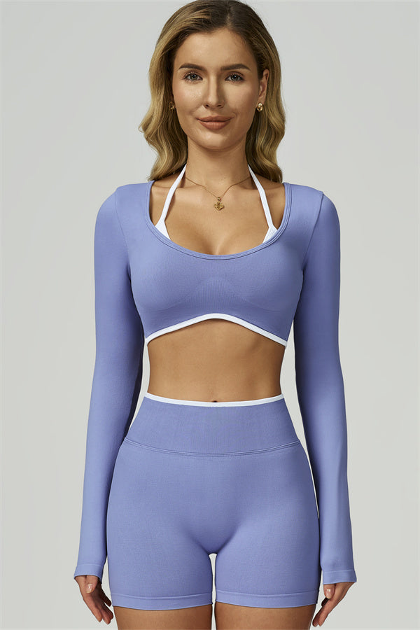 Conjunto de 2 piezas de shorts y top corto de manga larga Prime Line