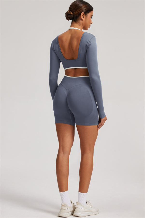 Conjunto de 2 Piezas de Top Corto de Manga Larga y Shorts Elevate