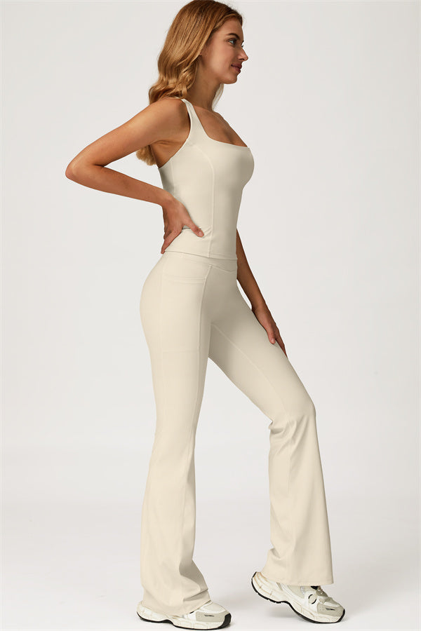 Conjunto de 2 piezas de top corto Glacier y leggings con pernera acampanada