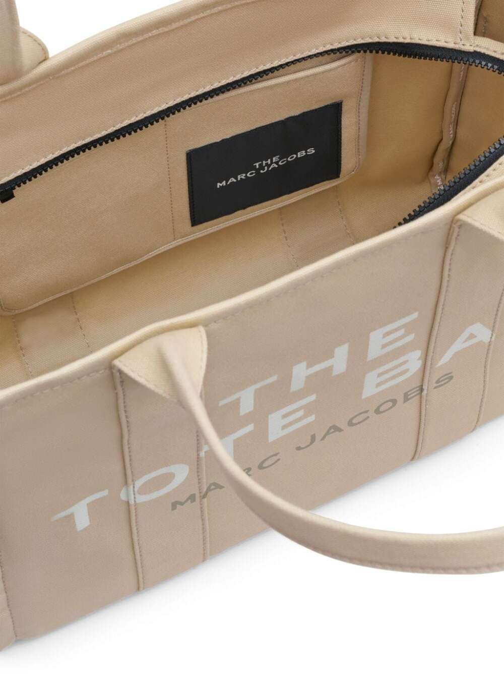 Marc Jacobs Women Shoulder Bag 'The Large Tote' With Contrast Logo Print In Beige Cotton For Women