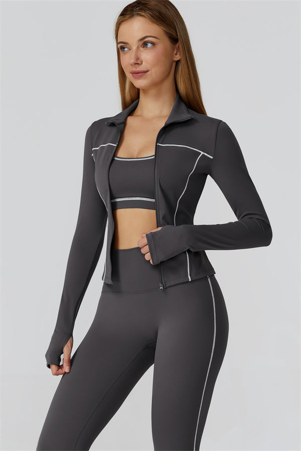 El conjunto de 3 piezas de leggings y sujetador deportivo con cremallera Venus