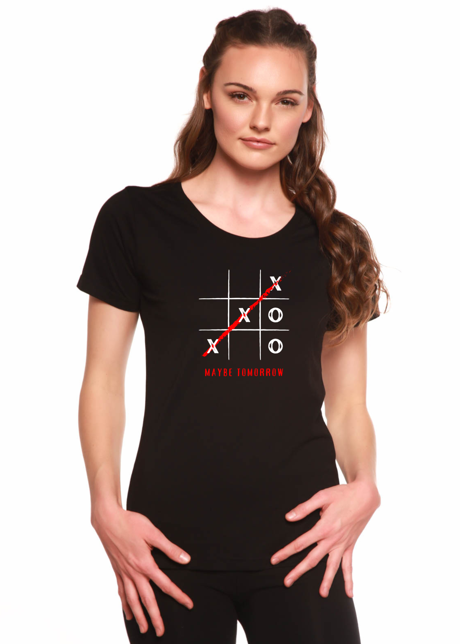 Camiseta Gráfica con Cuello Redondo y Manga de Bambú para Mujer "Maybe Tomorrow"