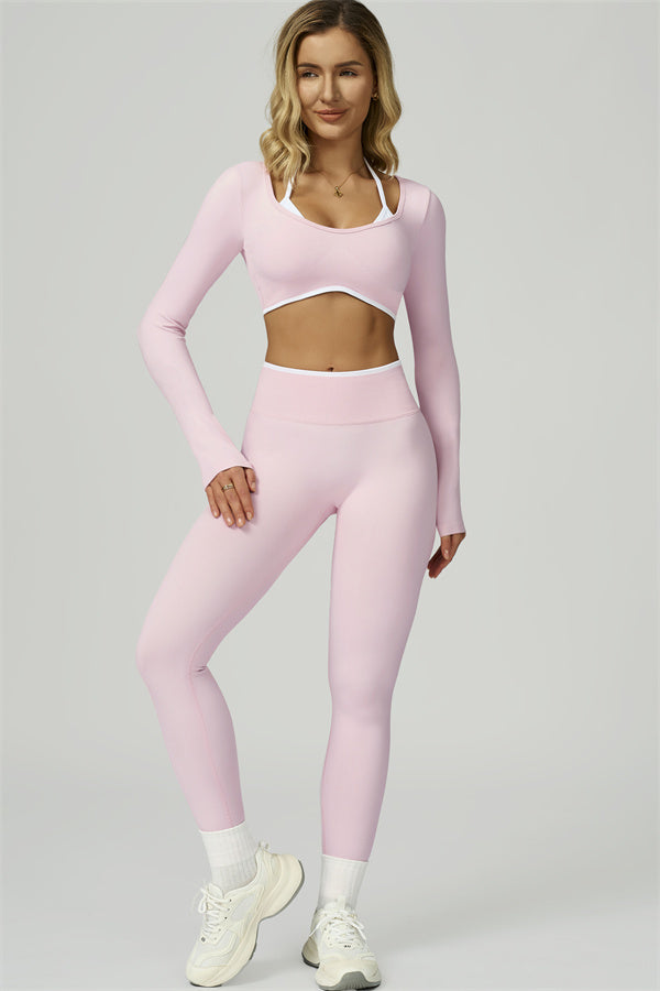 El conjunto de 2 piezas de crop top de manga larga y leggings Prime Line