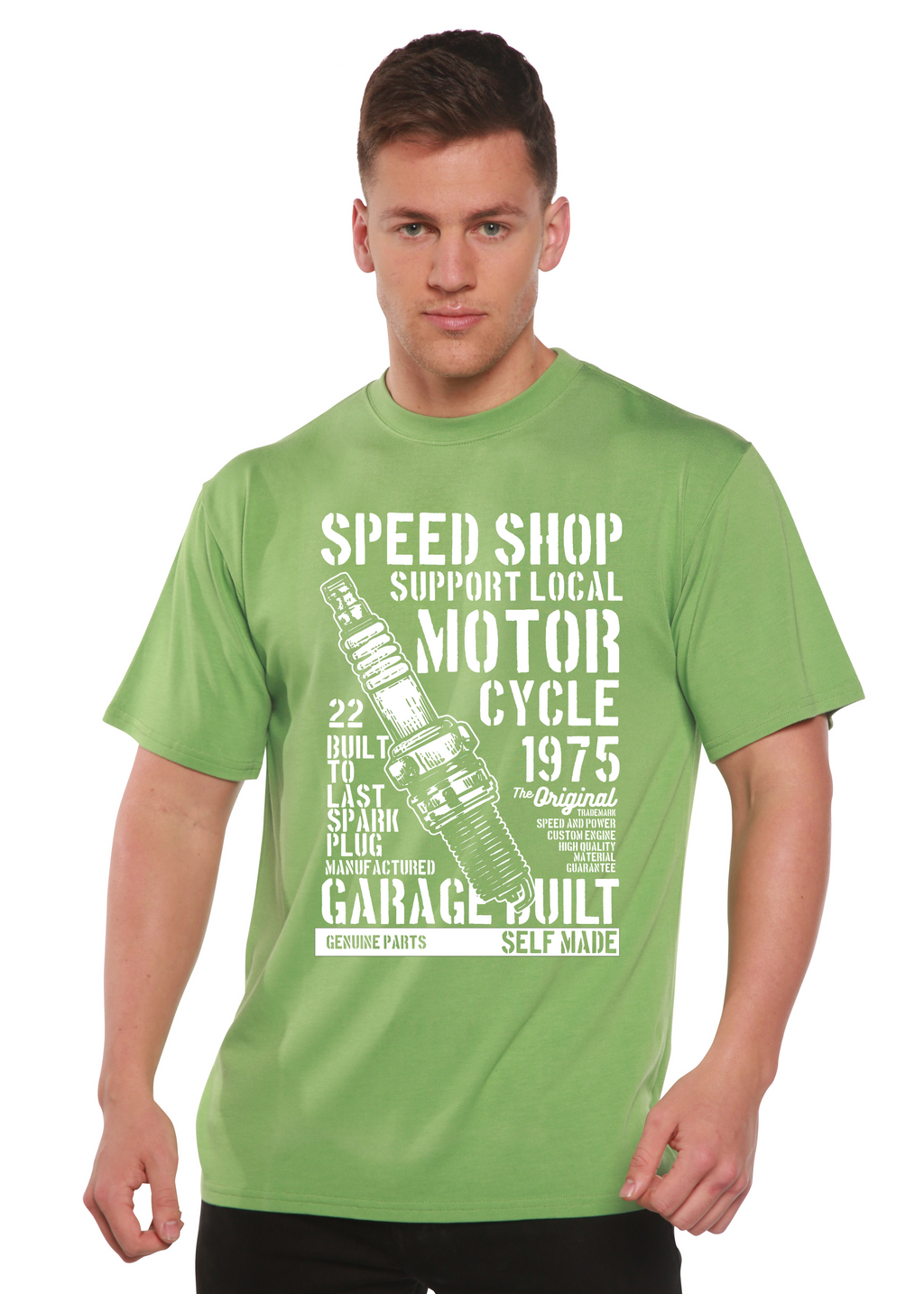 Camiseta gráfica de manga corta de viscosa de bambú/algodón orgánico para hombre Spark Plug Spun Bamboo®
