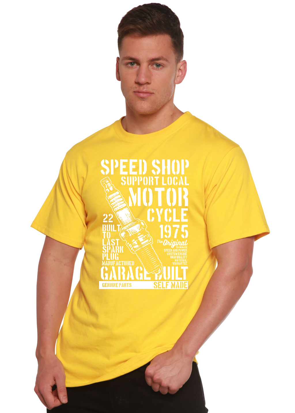 Camiseta gráfica de manga corta de viscosa de bambú/algodón orgánico para hombre Spark Plug Spun Bamboo®