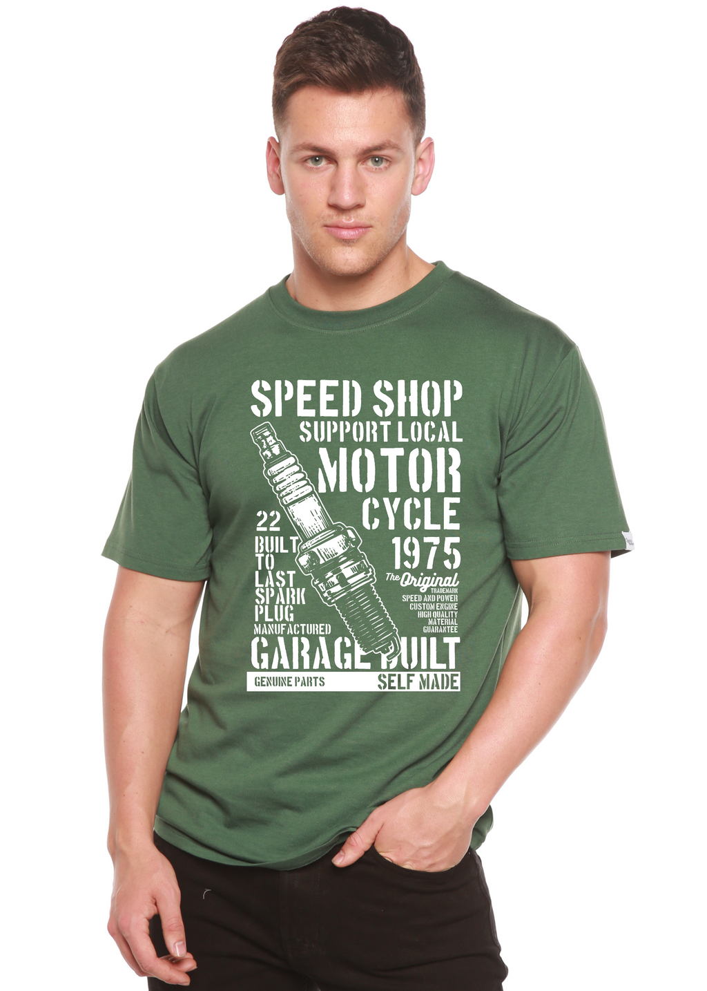 Camiseta gráfica de manga corta de viscosa de bambú/algodón orgánico para hombre Spark Plug Spun Bamboo®